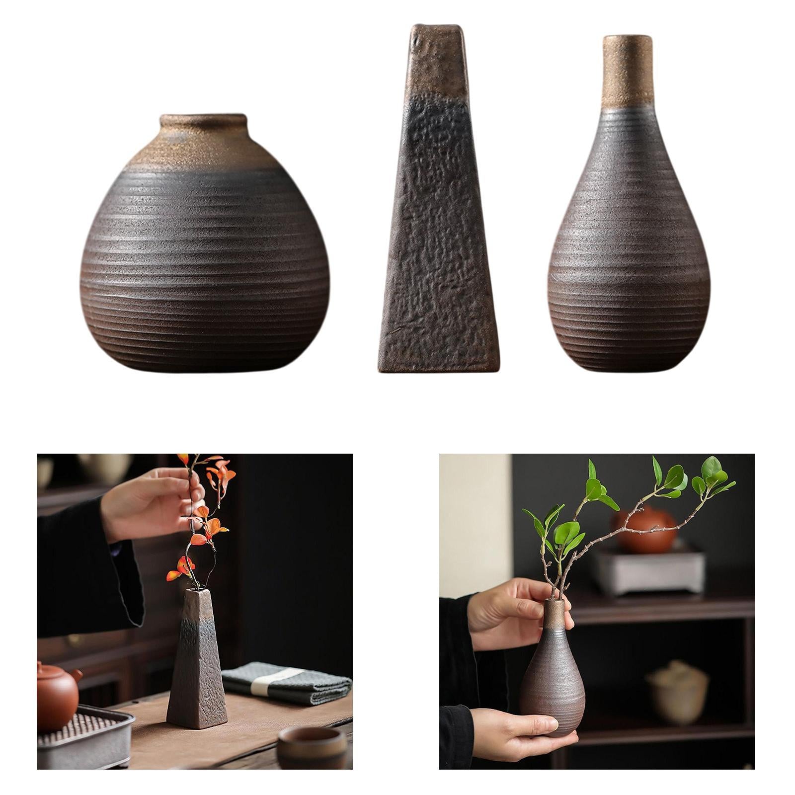Rustic Ceramic Vase Flowerpot Flower Arrangement for Living Room Table Shelf 7.8cmx8.3cm