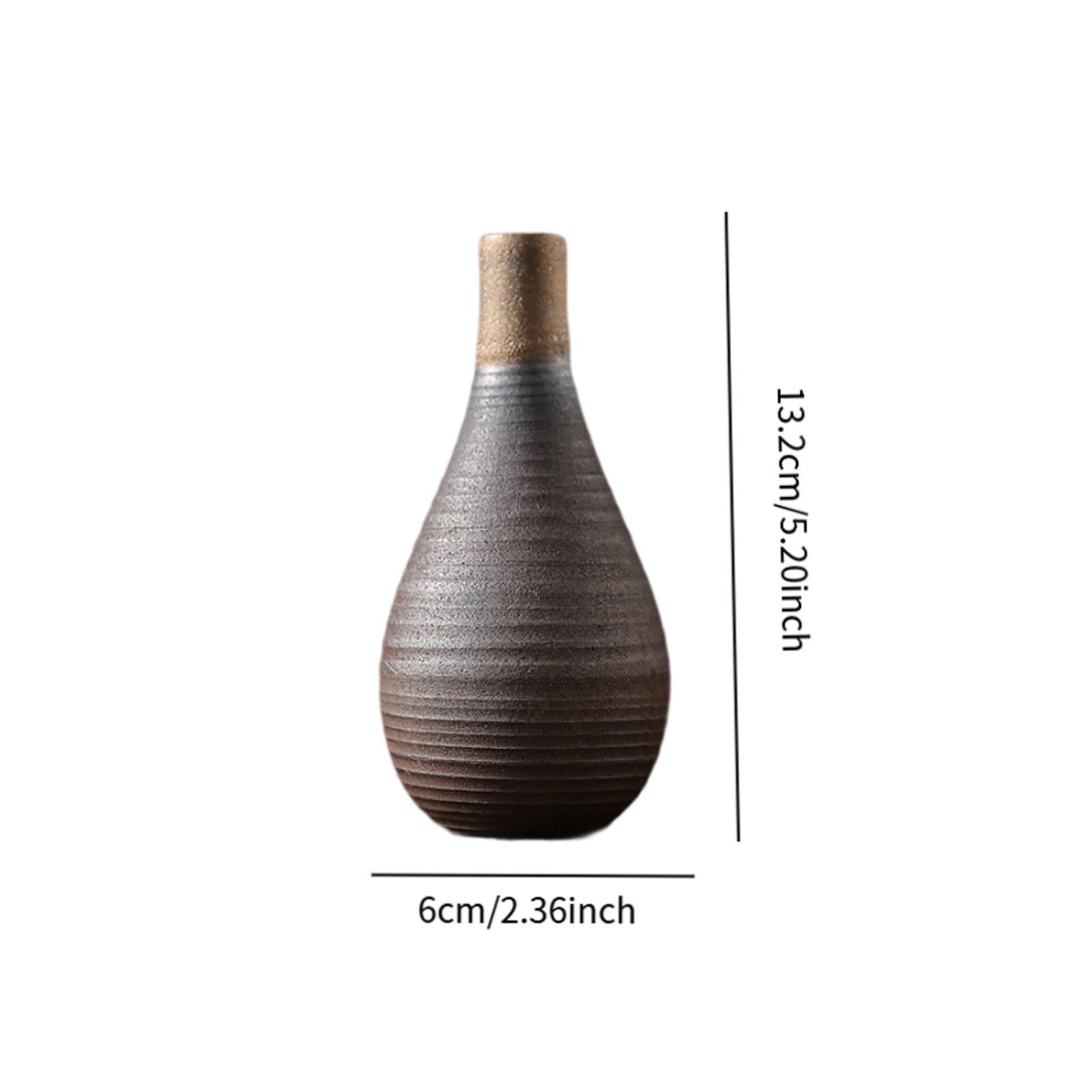 Rustic Ceramic Vase Flowerpot Flower Arrangement for Living Room Table Shelf 6cmx13.2cm