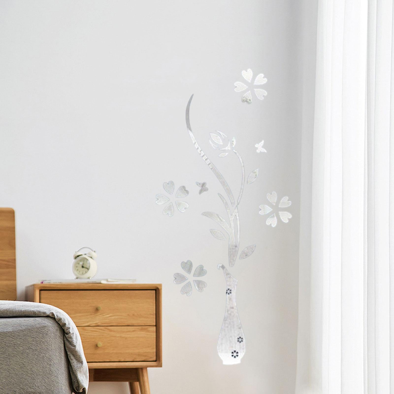 3D Mirror Flower Wall Decal Modern Acrylic Ornament for Office TV Background
