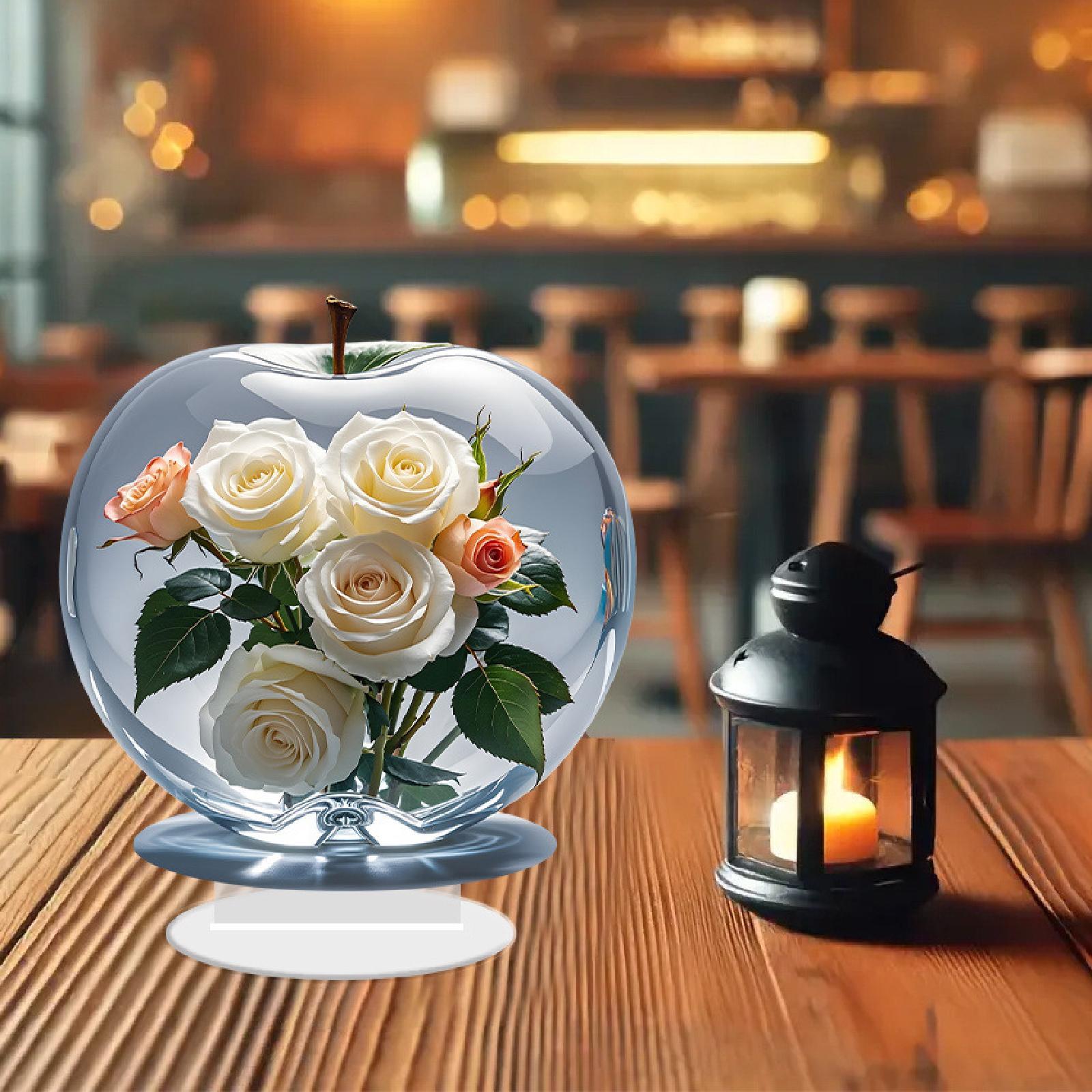 2D Rose Flowers Decoration Artwork Tabletop Ornament for Home Cabinet Office