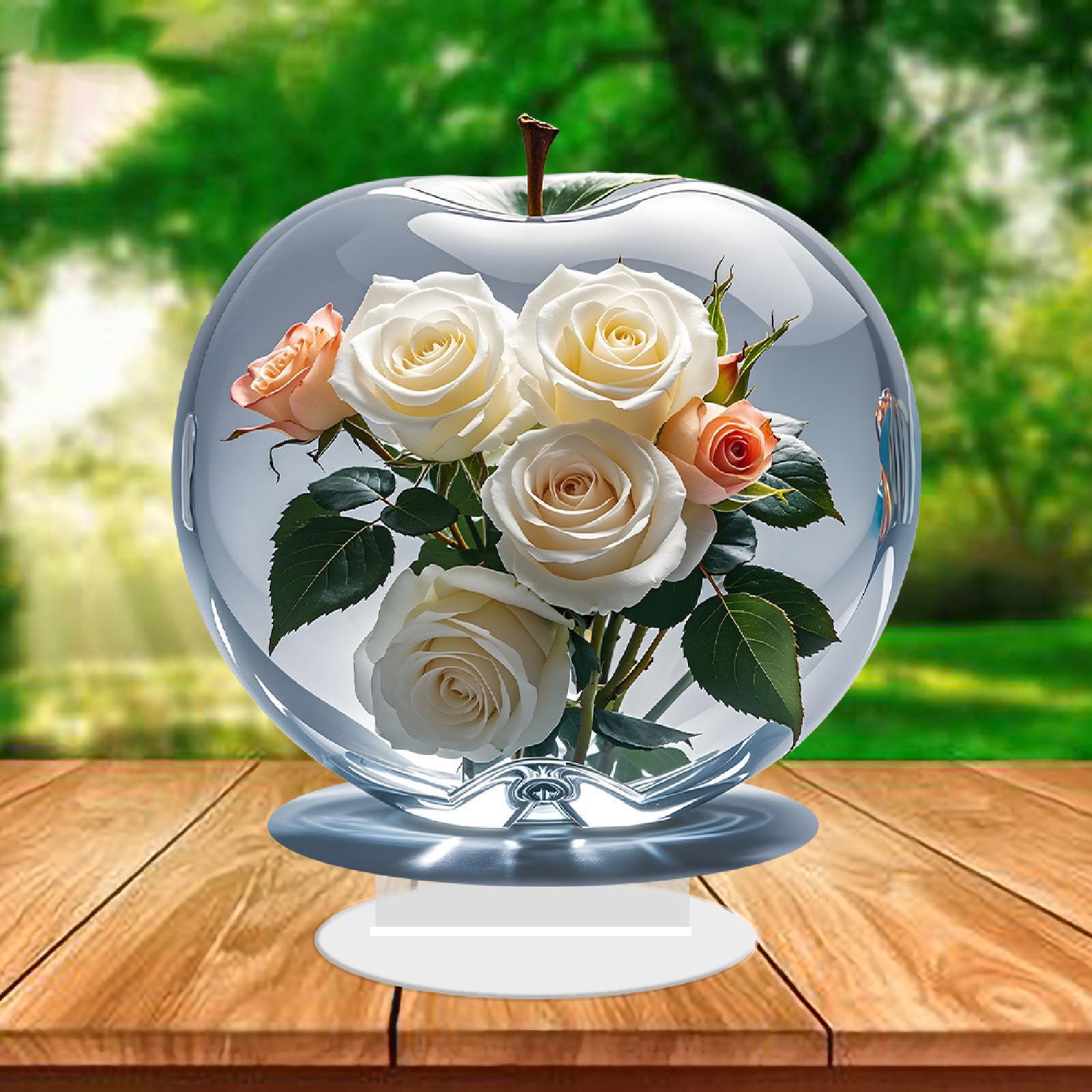 2D Rose Flowers Decoration Artwork Tabletop Ornament for Home Cabinet Office