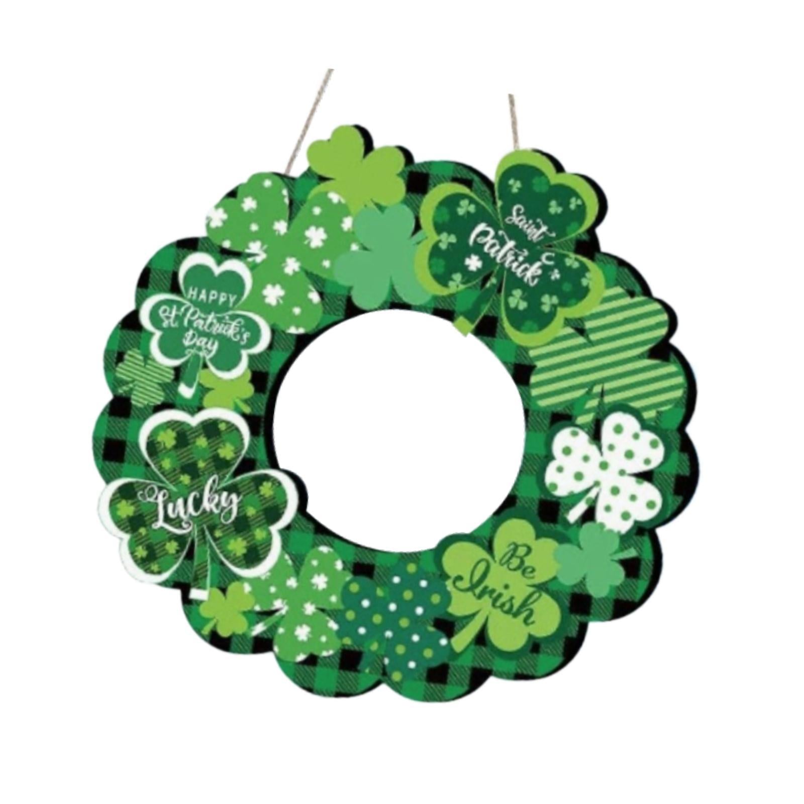 Wooden ST Patrick's Day Wreath Holiday Welcome Plaque Hanging Ornament