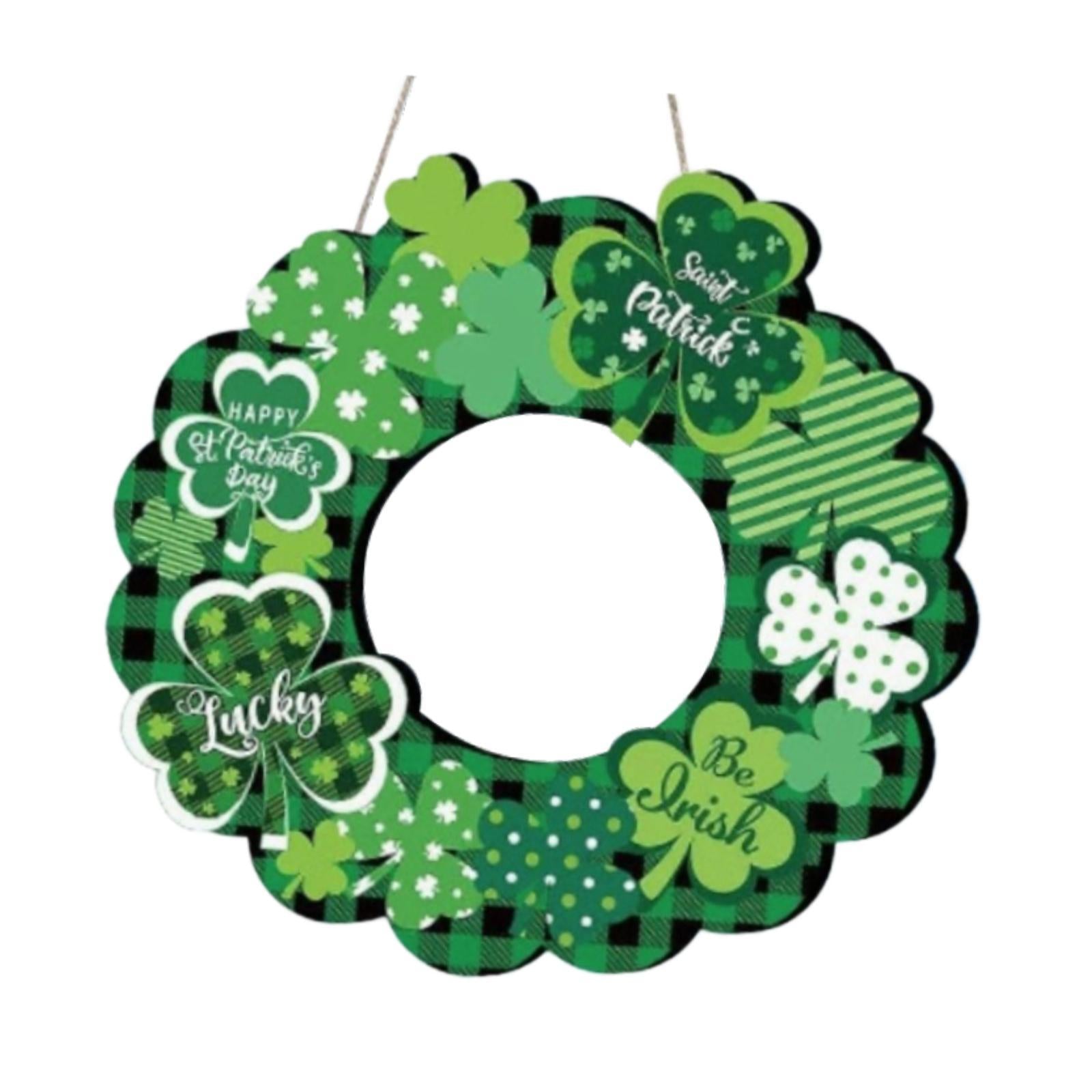Wooden ST Patrick's Day Wreath Holiday Welcome Plaque Hanging Ornament