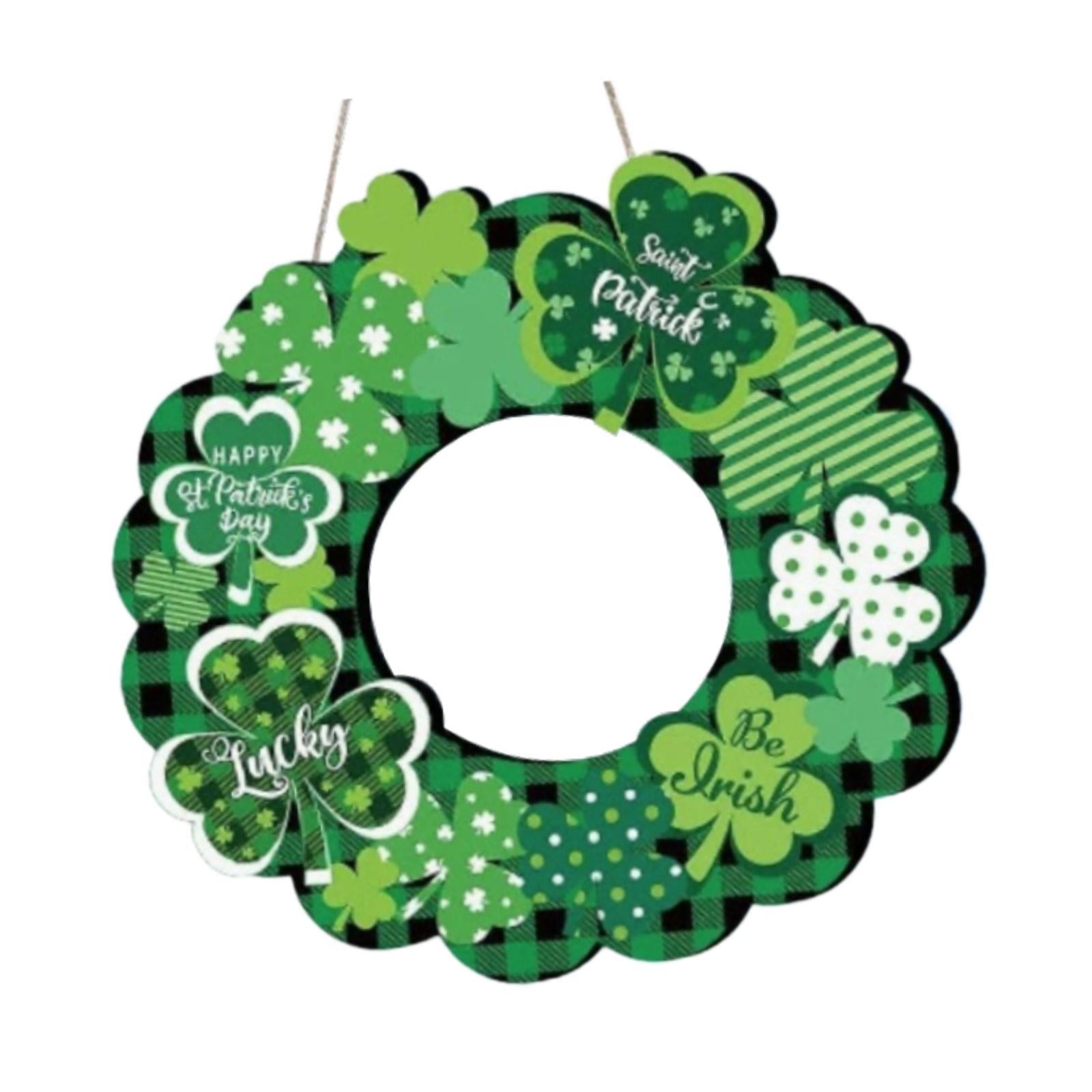 Wooden ST Patrick's Day Wreath Holiday Welcome Plaque Hanging Ornament