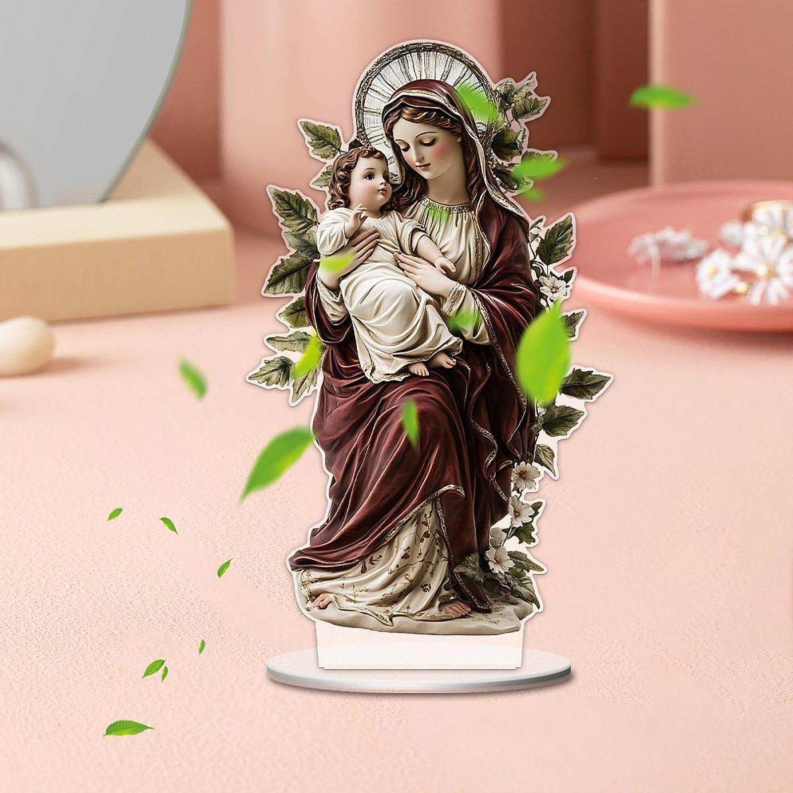 Virgin Mary Holding Jesus Sign Fireplace Gift 2D Flat Acrylic Table Ornament