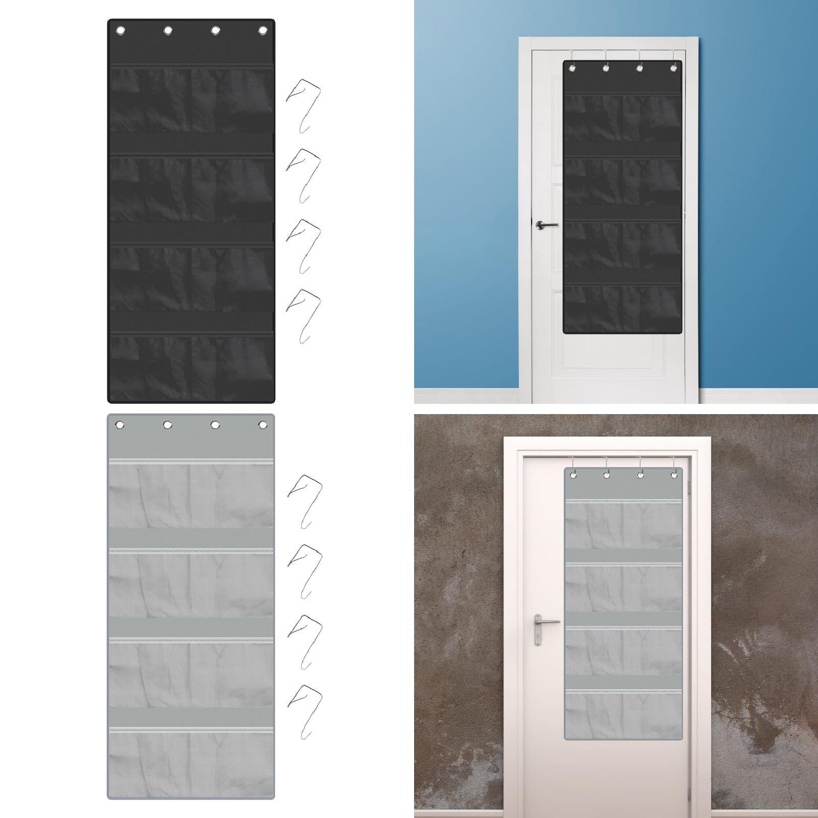 over The Door Organizer Toys Space Saving Dolls 4 Layer for Dorm Wall Closet Black