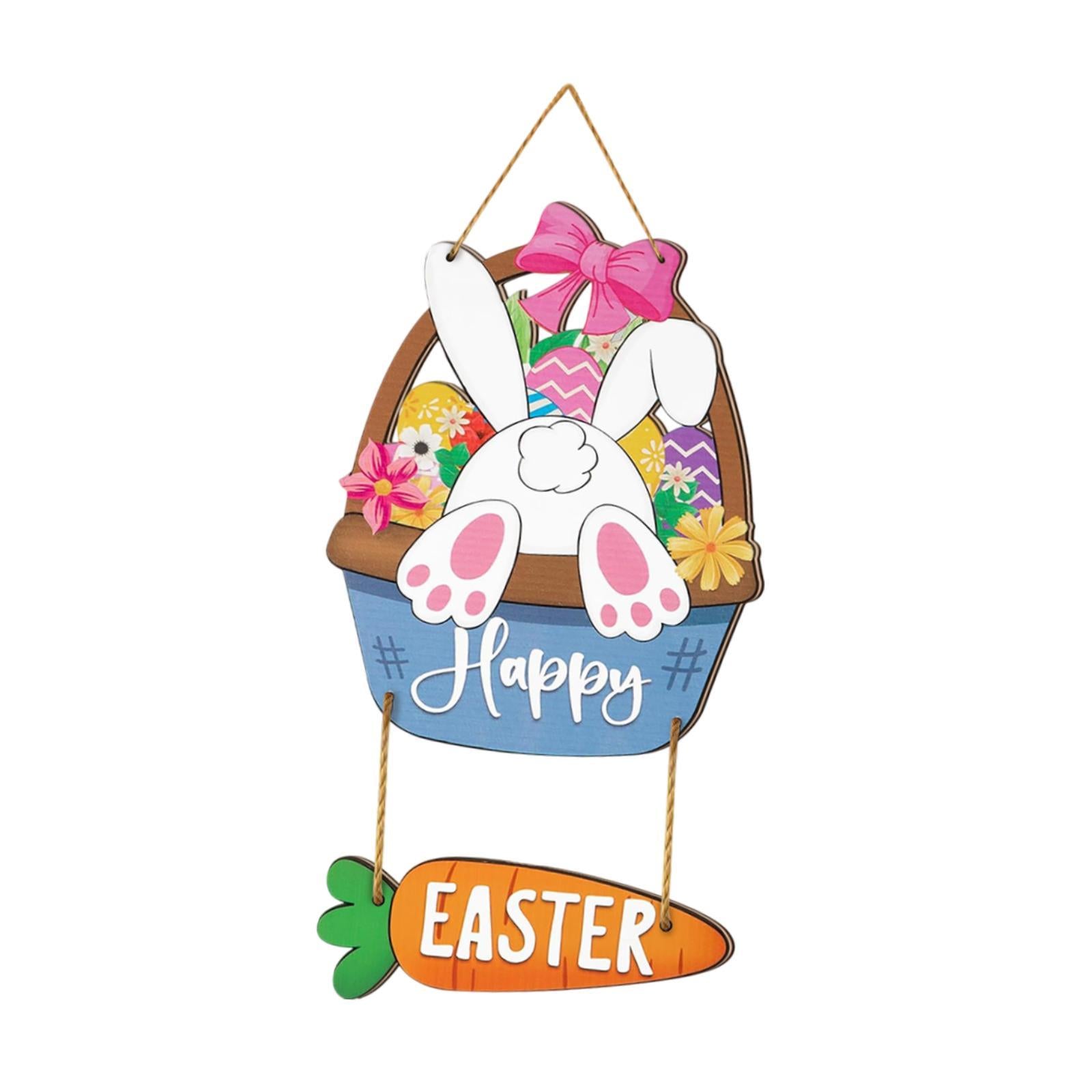 Happy Easter Hanging Door Sign Bunny Decor for Window Party Coffee Shop