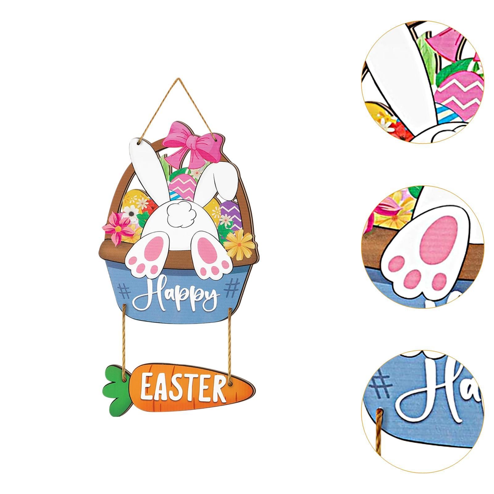 Happy Easter Hanging Door Sign Bunny Decor for Window Party Coffee Shop