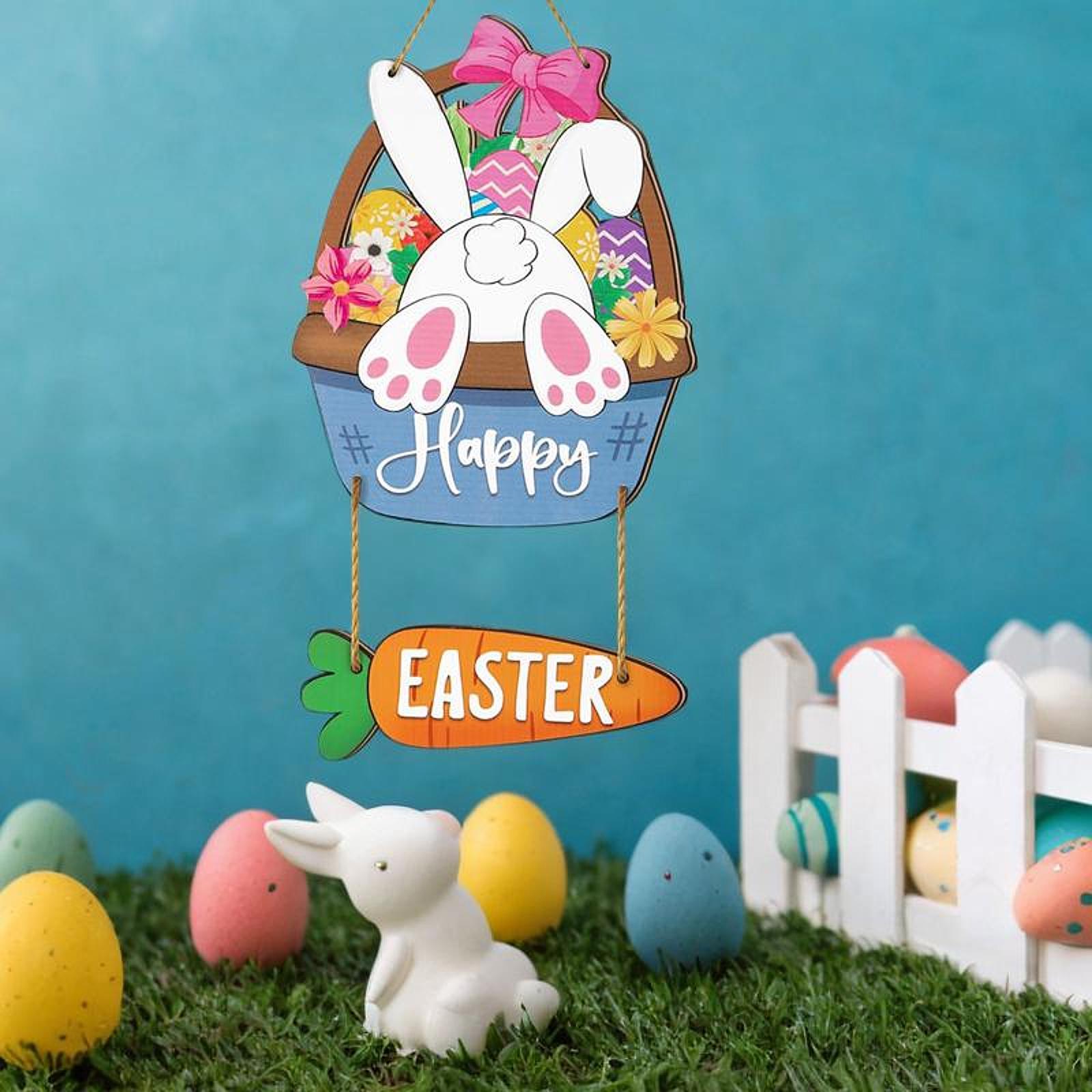 Happy Easter Hanging Door Sign Bunny Decor for Window Party Coffee Shop