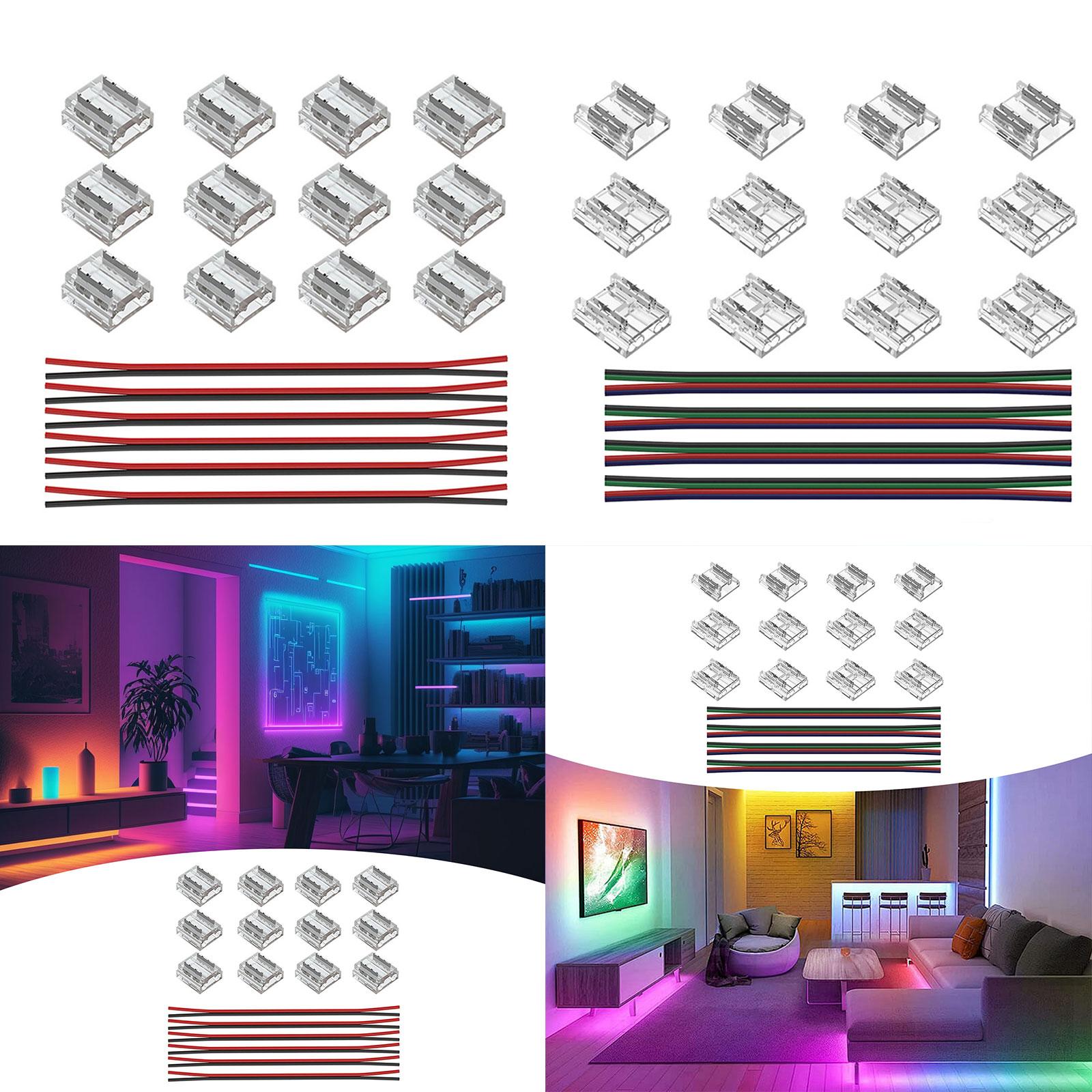 12 Pieces Connectors with 6 Wires Set for 2 Pins 10mm LED Strips