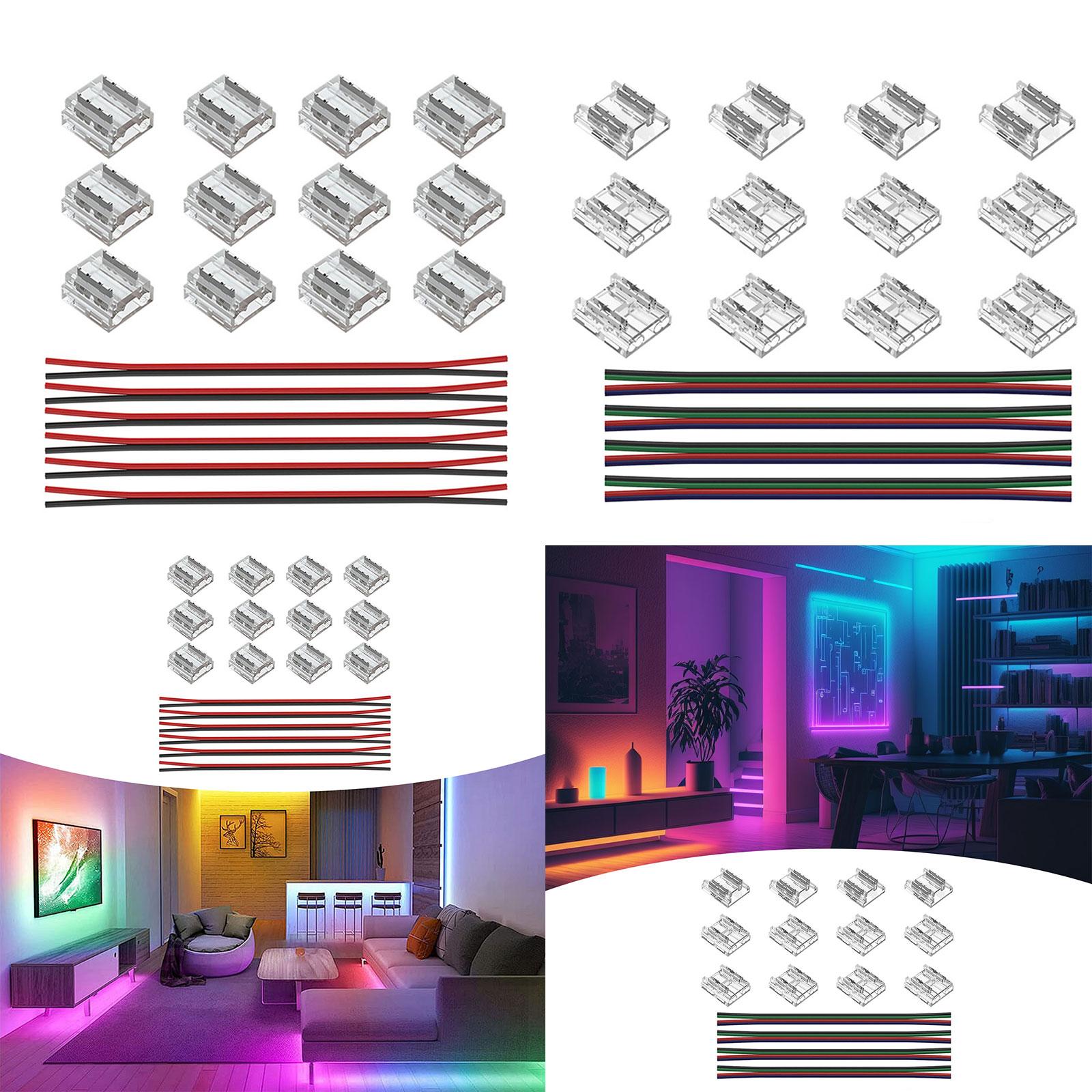 12 Pieces Connectors with 6 Wires Set for 2 Pins 10mm LED Strips