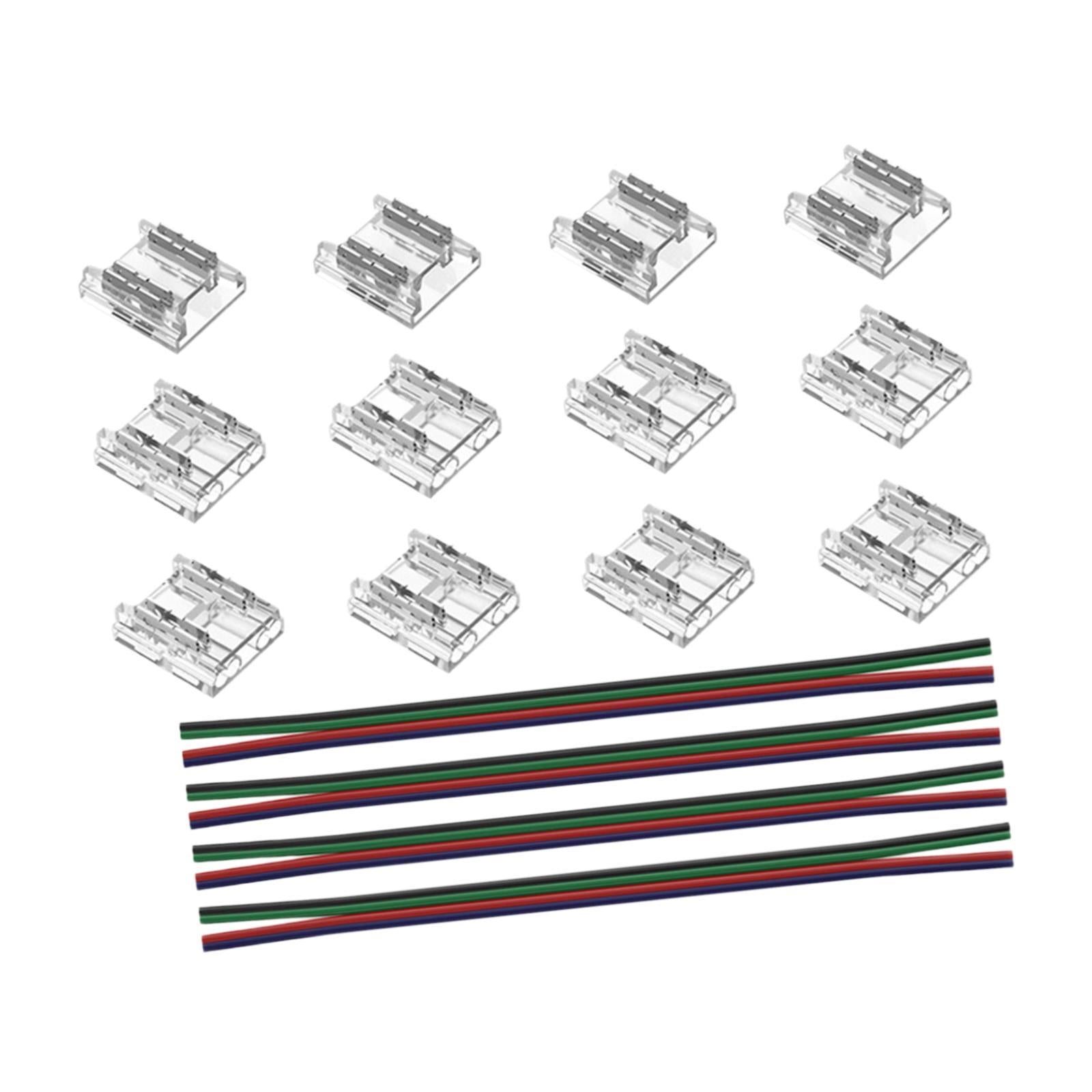 12Pcs Connectors with 4 Extension Wires Accessory for 4 Pins 10mm LED Strips