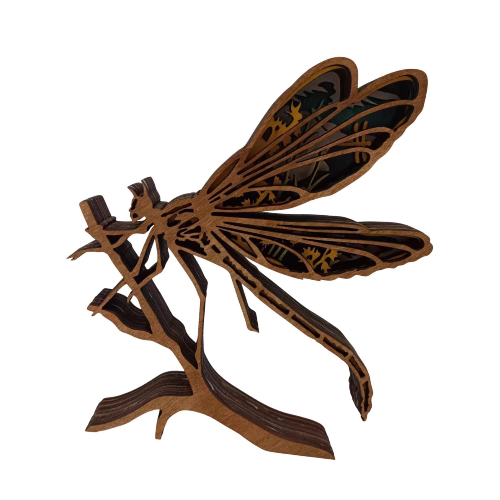 3D Wooden Animals Carving DIY Dragonfly Ornament for Festival Farmhouse Home