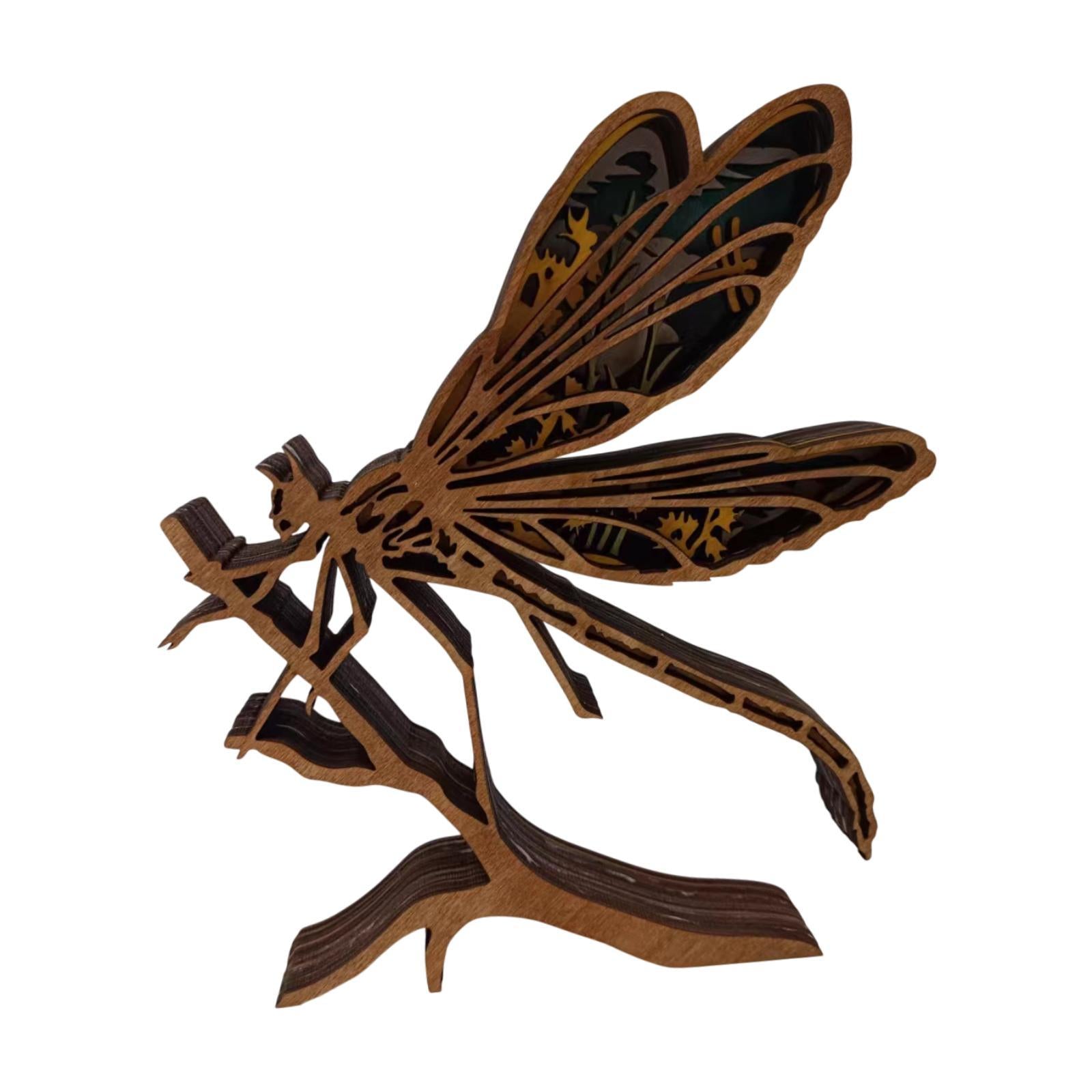3D Wooden Animals Carving DIY Dragonfly Ornament for Festival Farmhouse Home