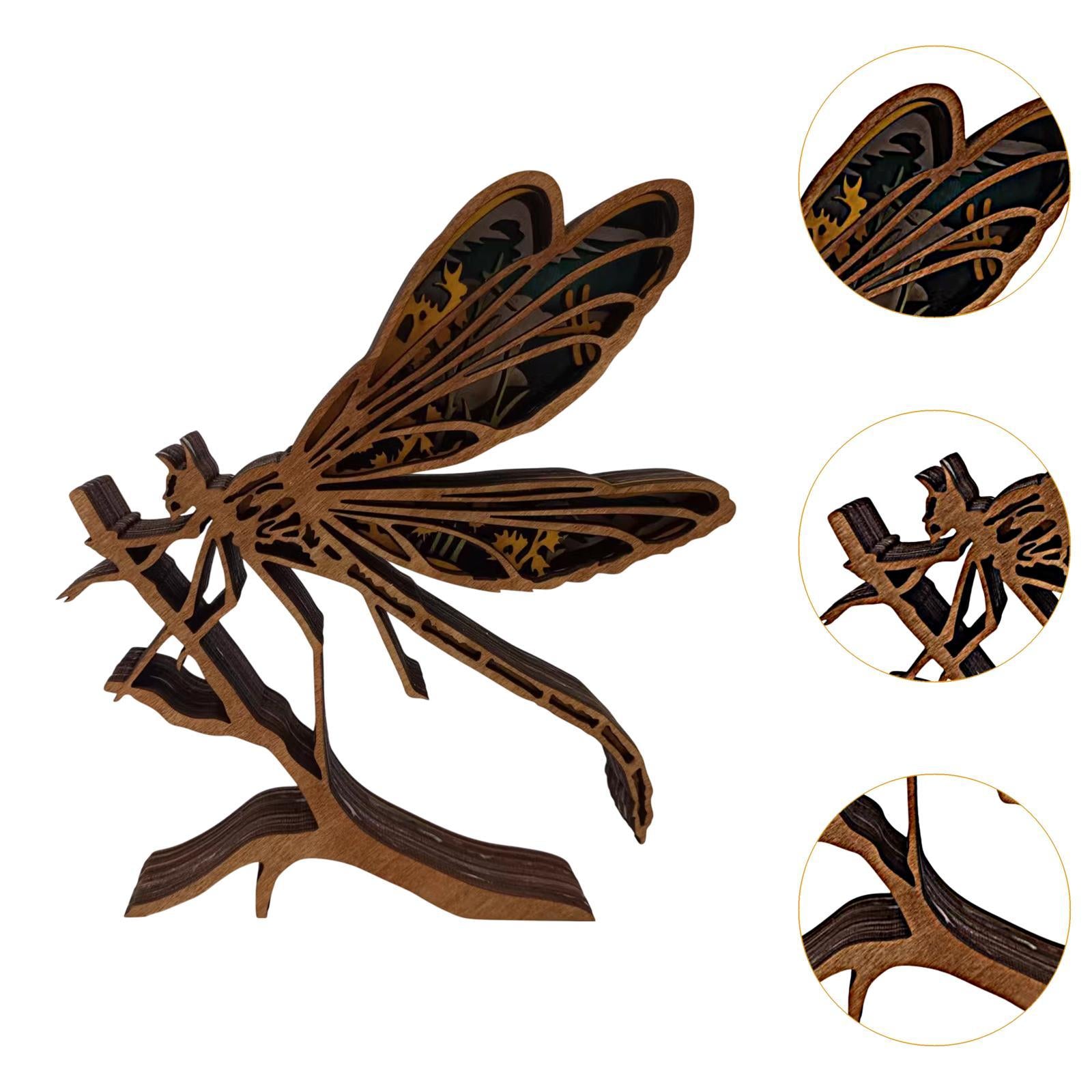 3D Wooden Animals Carving DIY Dragonfly Ornament for Festival Farmhouse Home