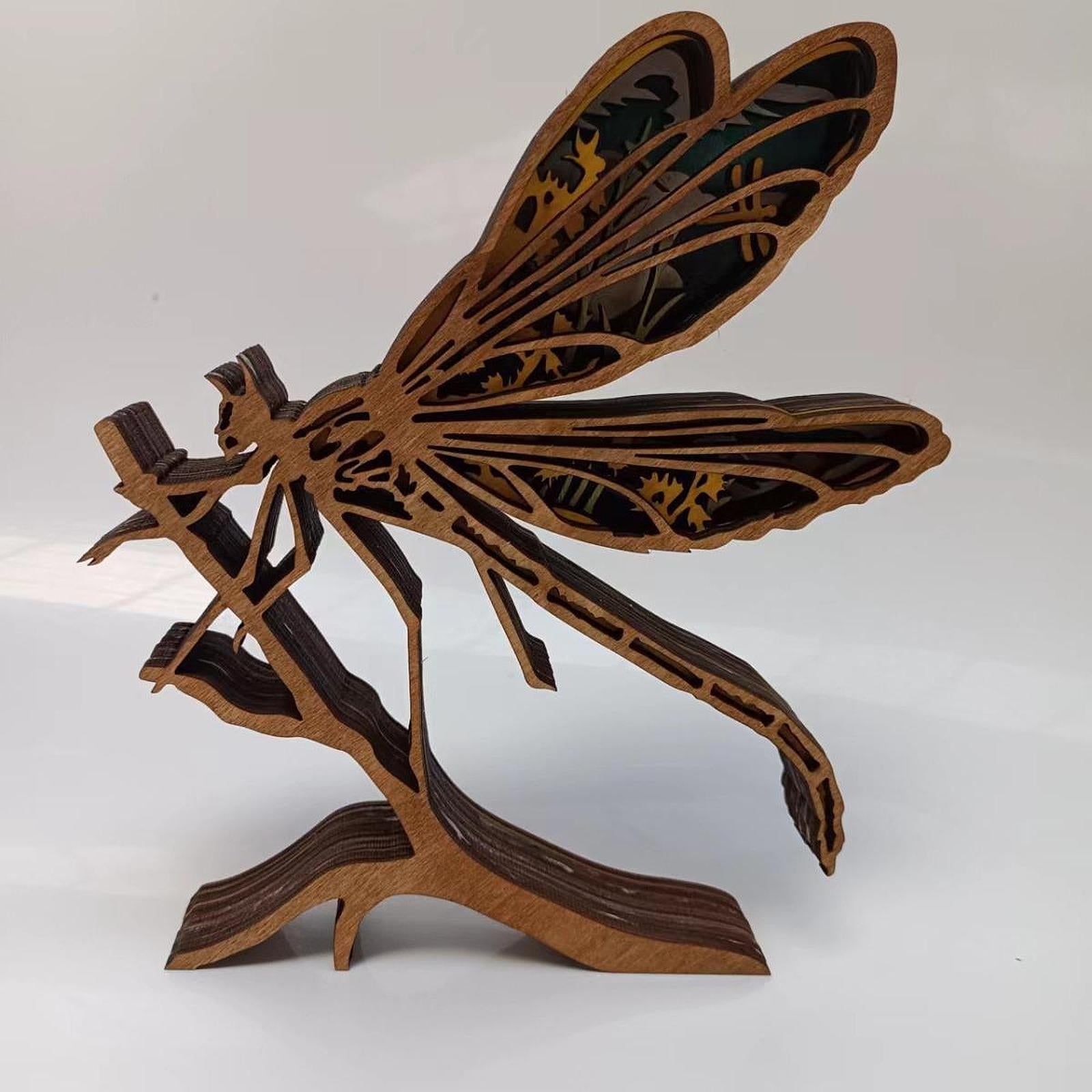 3D Wooden Animals Carving DIY Dragonfly Ornament for Festival Farmhouse Home
