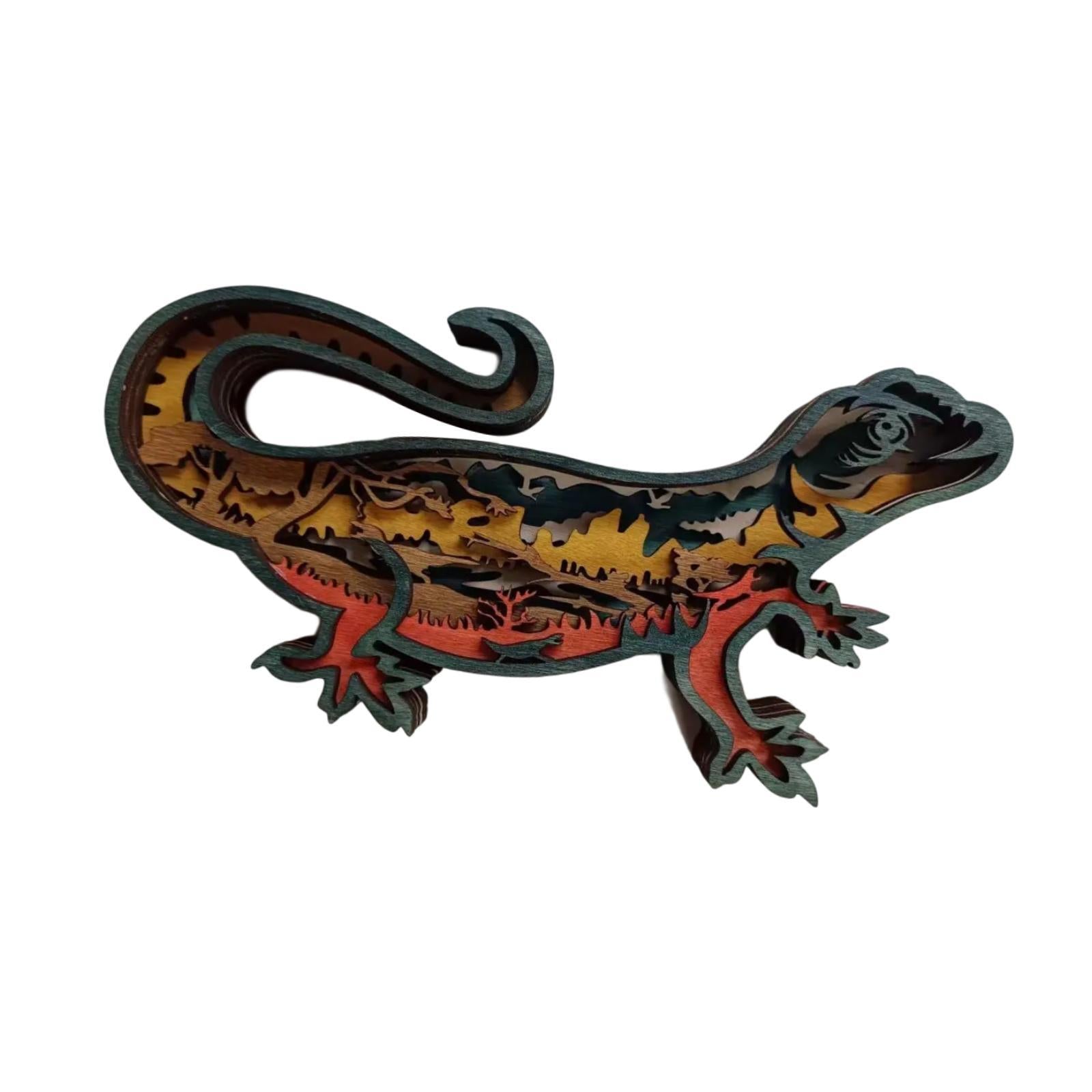3D Wooden Animals Carving Lizard Statue for Home Housewarming Birthday Gifts