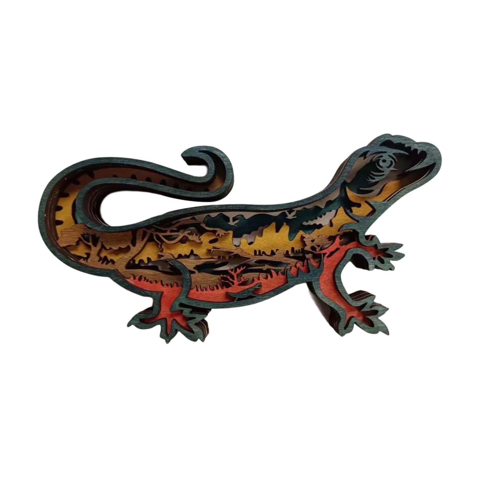 3D Wooden Animals Carving Lizard Statue for Home Housewarming Birthday Gifts