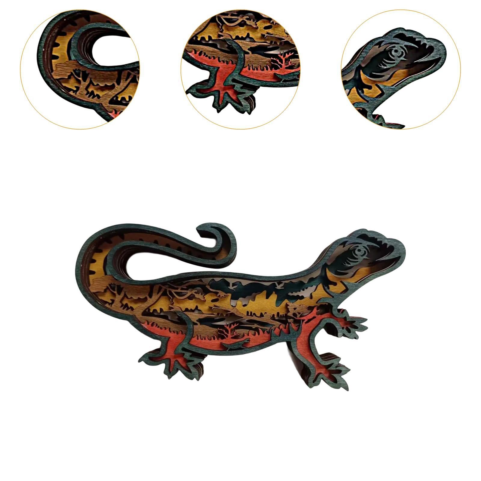 3D Wooden Animals Carving Lizard Statue for Home Housewarming Birthday Gifts