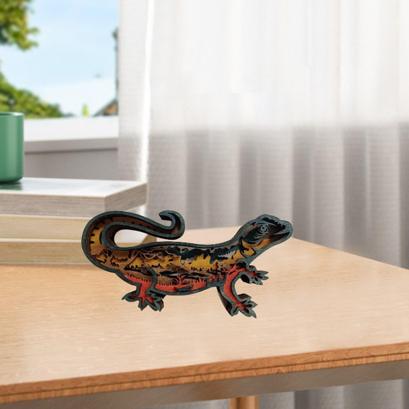3D Wooden Animals Carving Lizard Statue for Home Housewarming Birthday Gifts