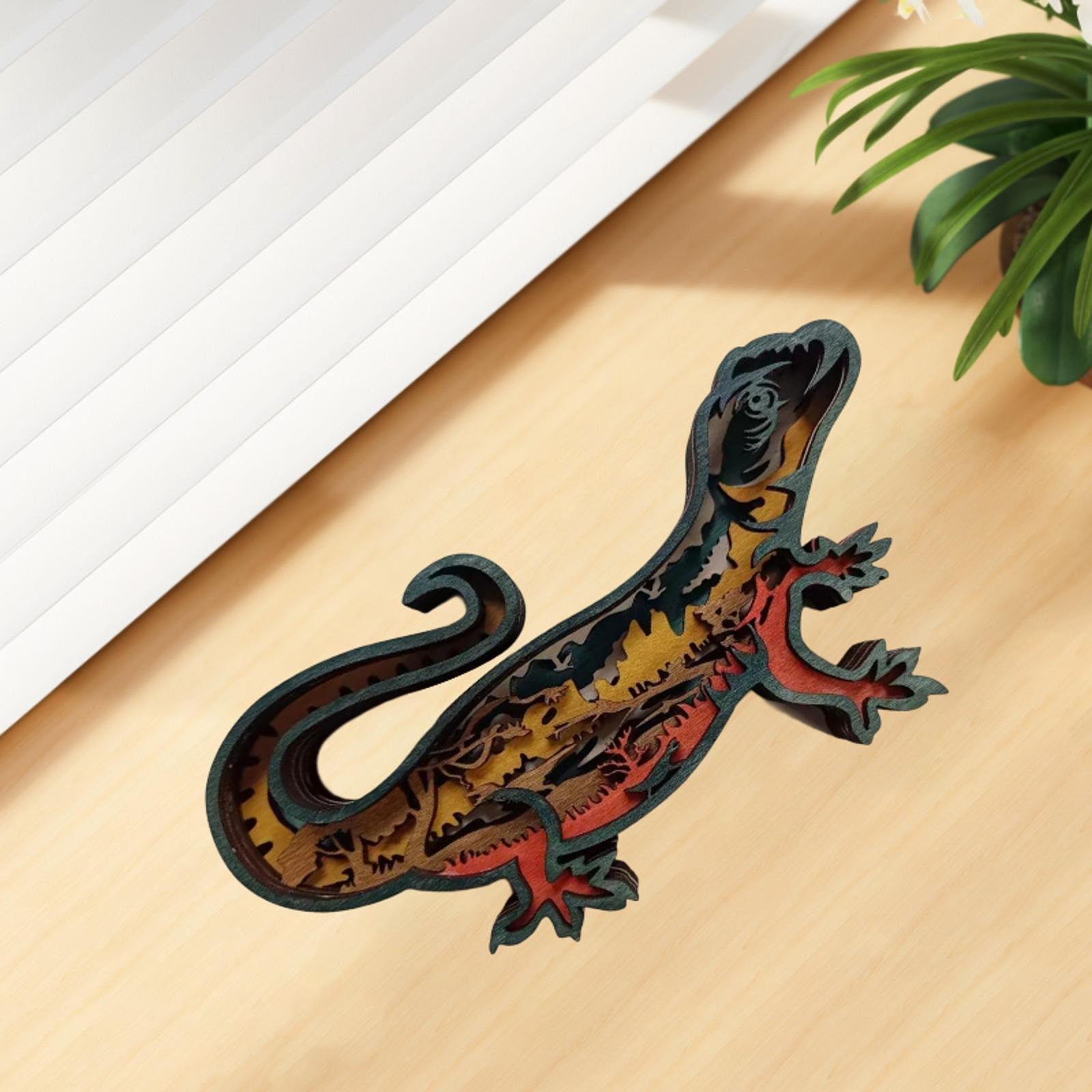3D Wooden Animals Carving Lizard Statue for Home Housewarming Birthday Gifts