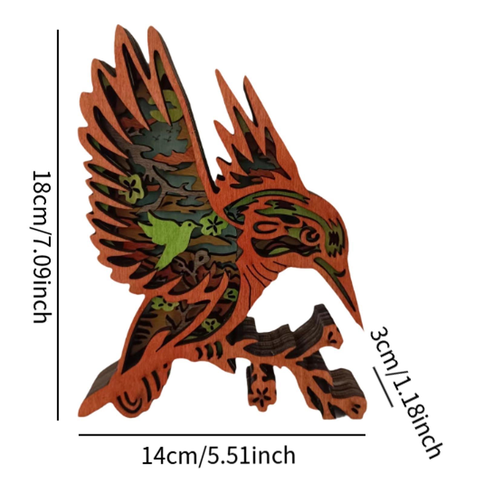 3D Carving Figurine Wooden Hummingbird Statue for Bookshelf Living Room Home