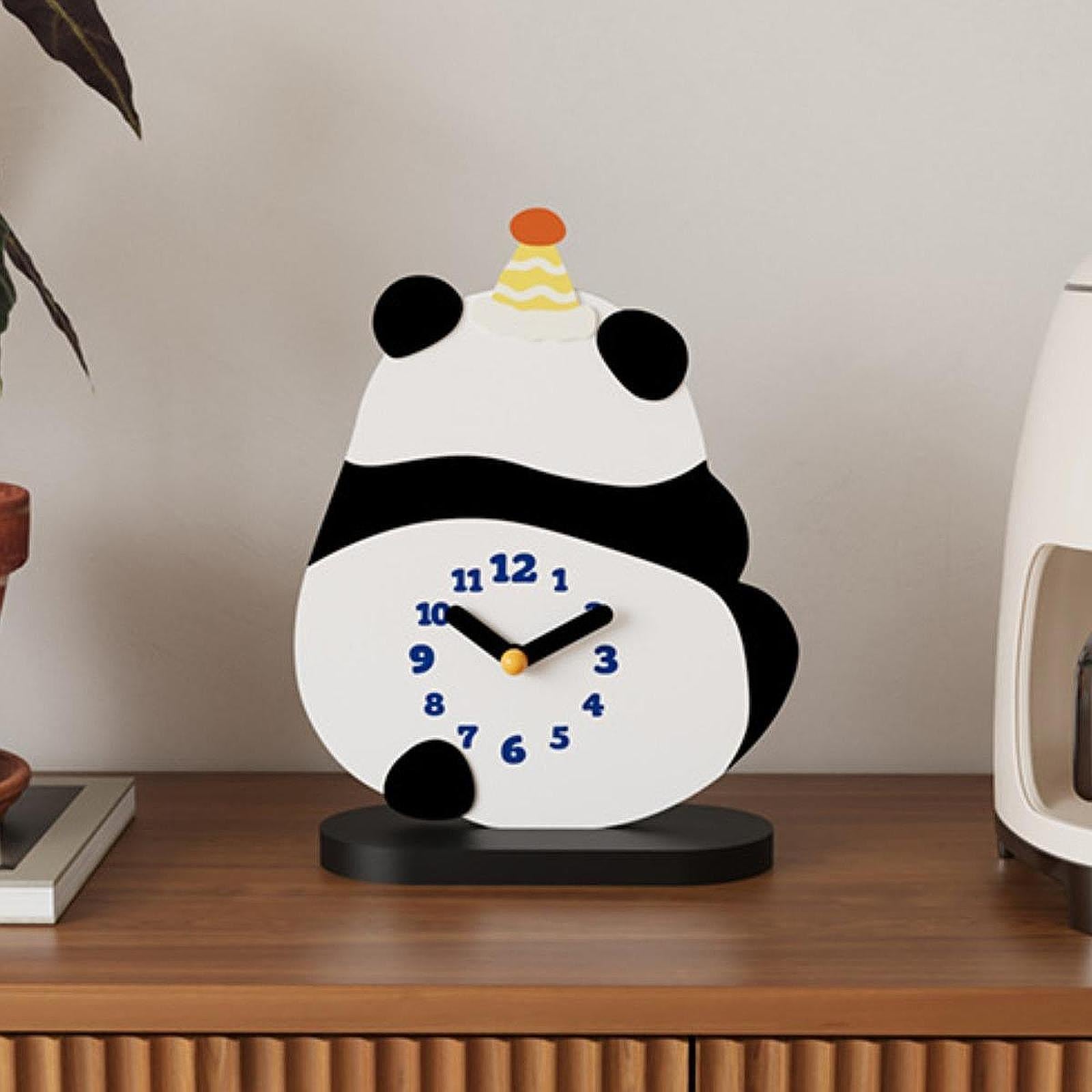 Panda Desktop Clock Cute Modern Tabletop Decor for Shelf Bedroom Living Room
