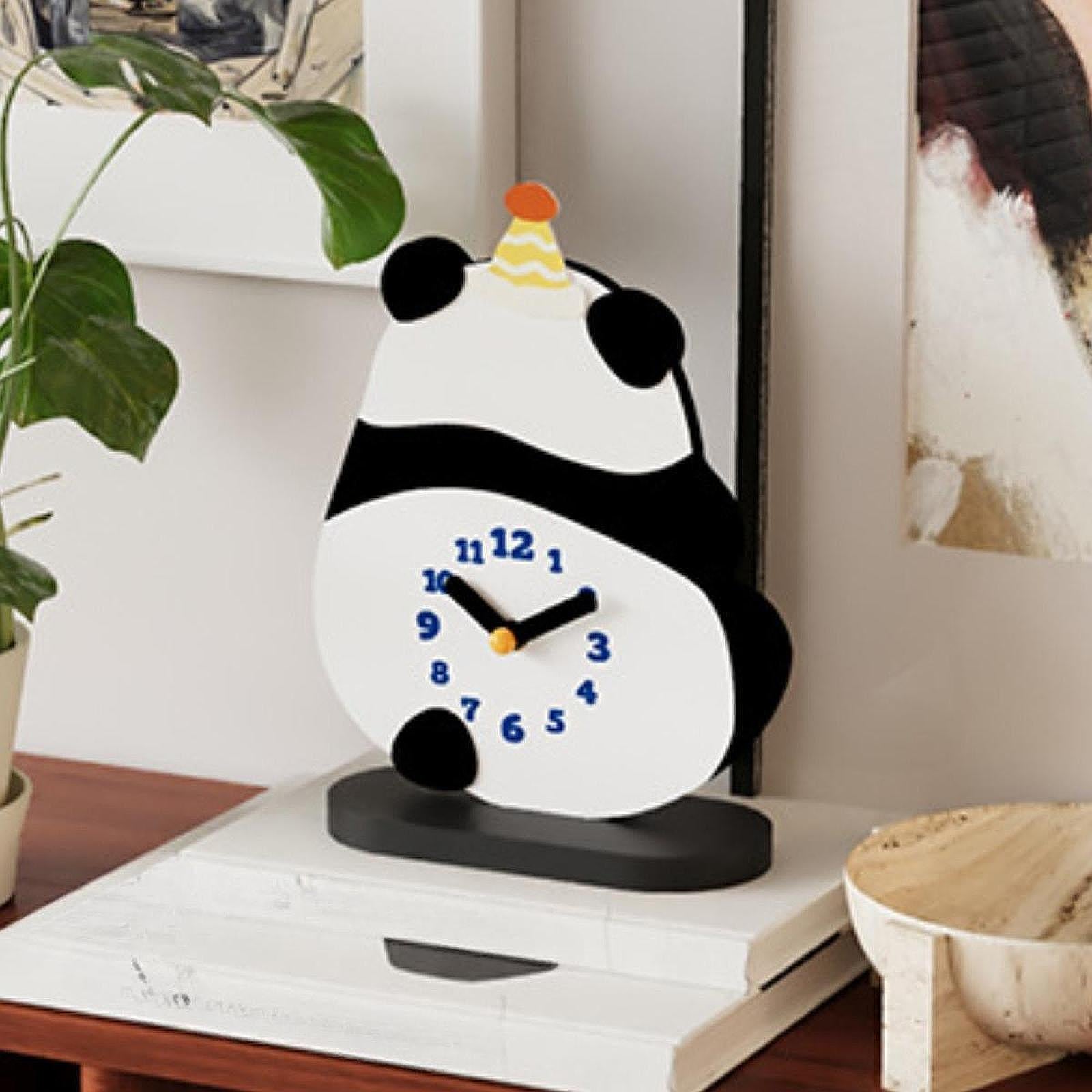 Panda Desktop Clock Cute Modern Tabletop Decor for Shelf Bedroom Living Room