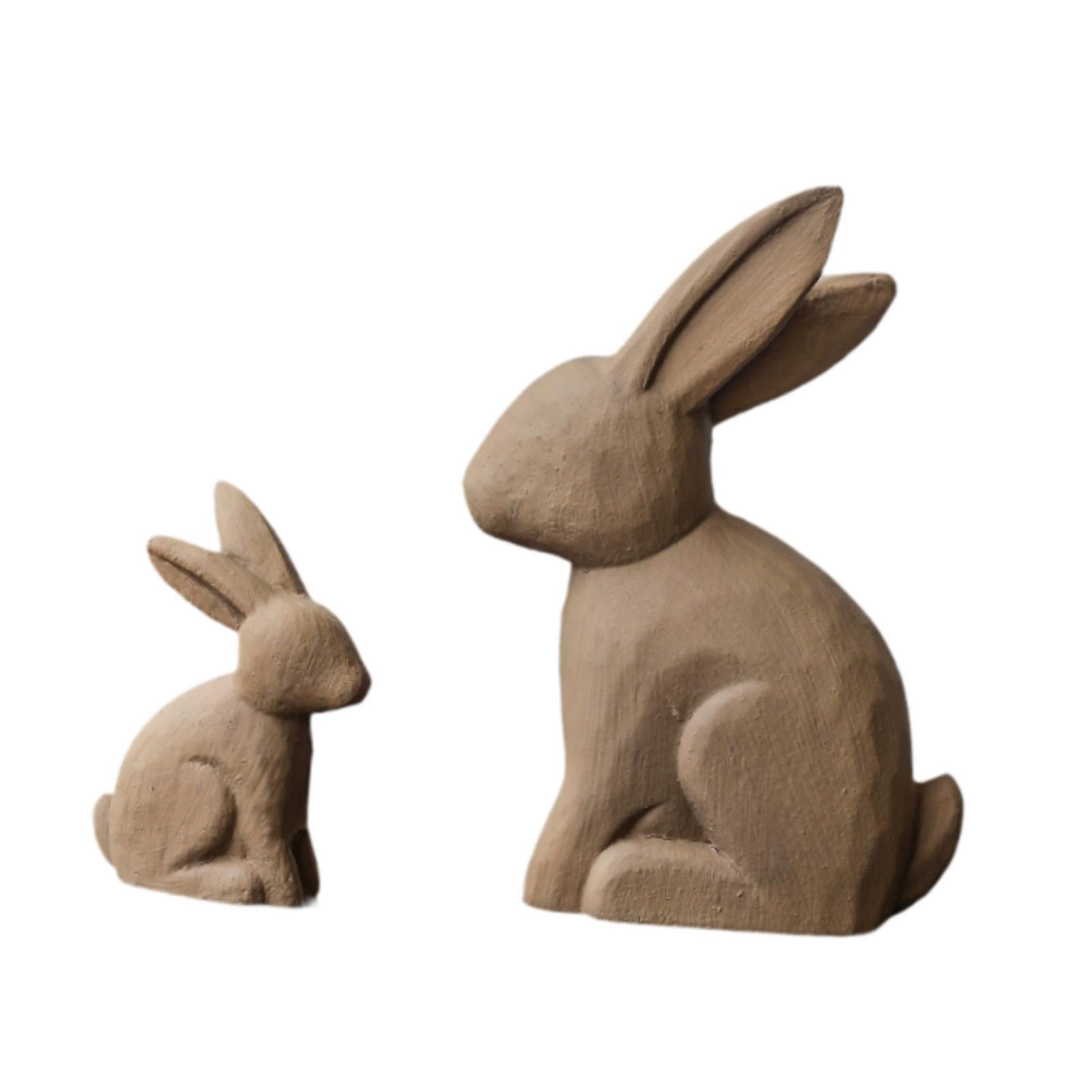 2x Easter Bunny Statues Crafts Gift Wood Ornament for Hallway Desktop Indoor