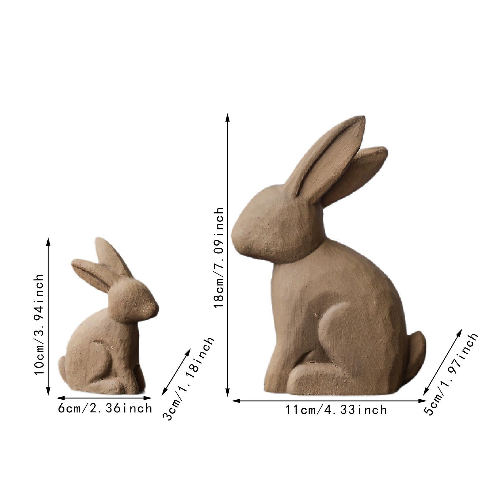 2x Easter Bunny Statues Crafts Gift Wood Ornament for Hallway Desktop Indoor