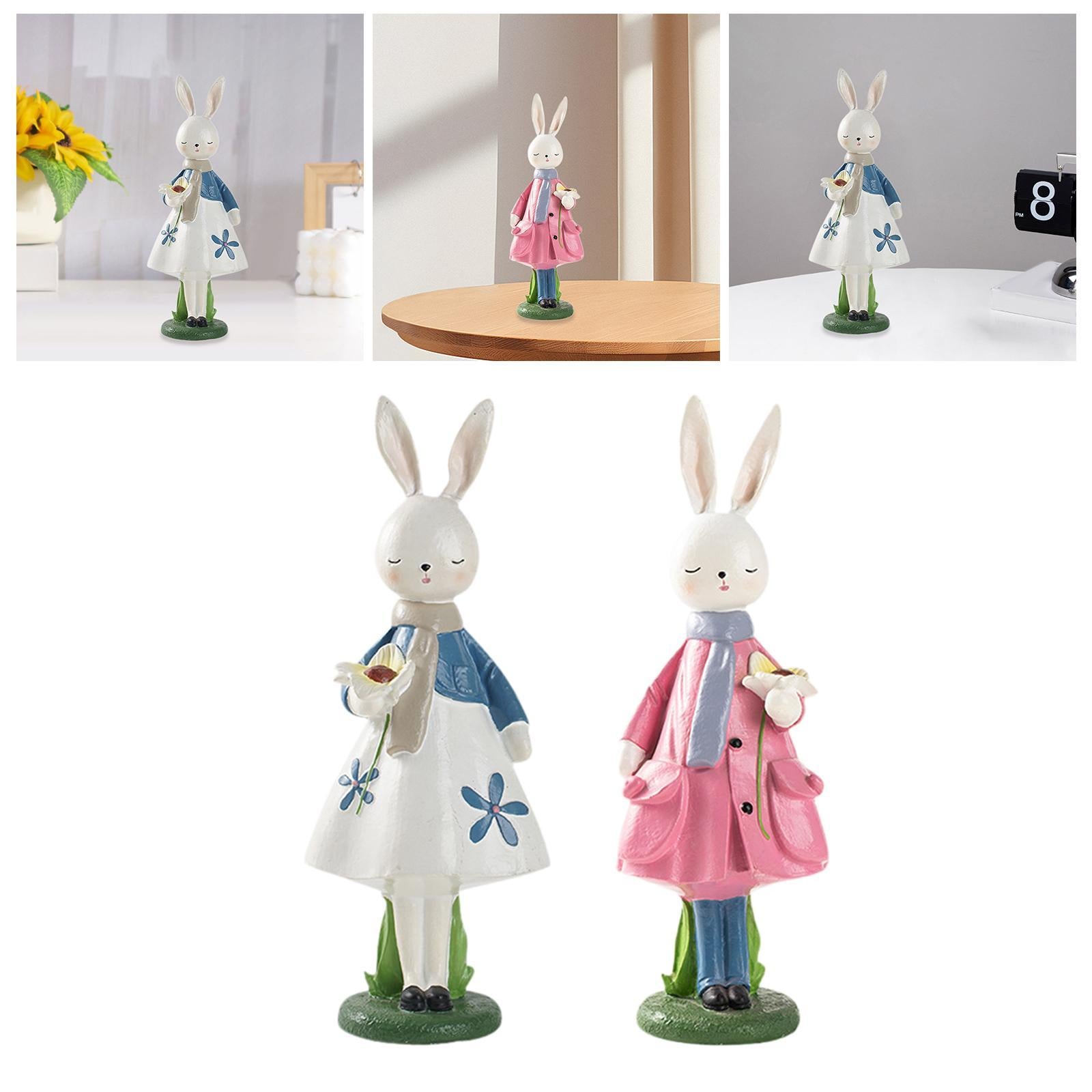 Spring Rabbit Figurine Creative Easter Decor for Living Room Shelf Farmhouse White