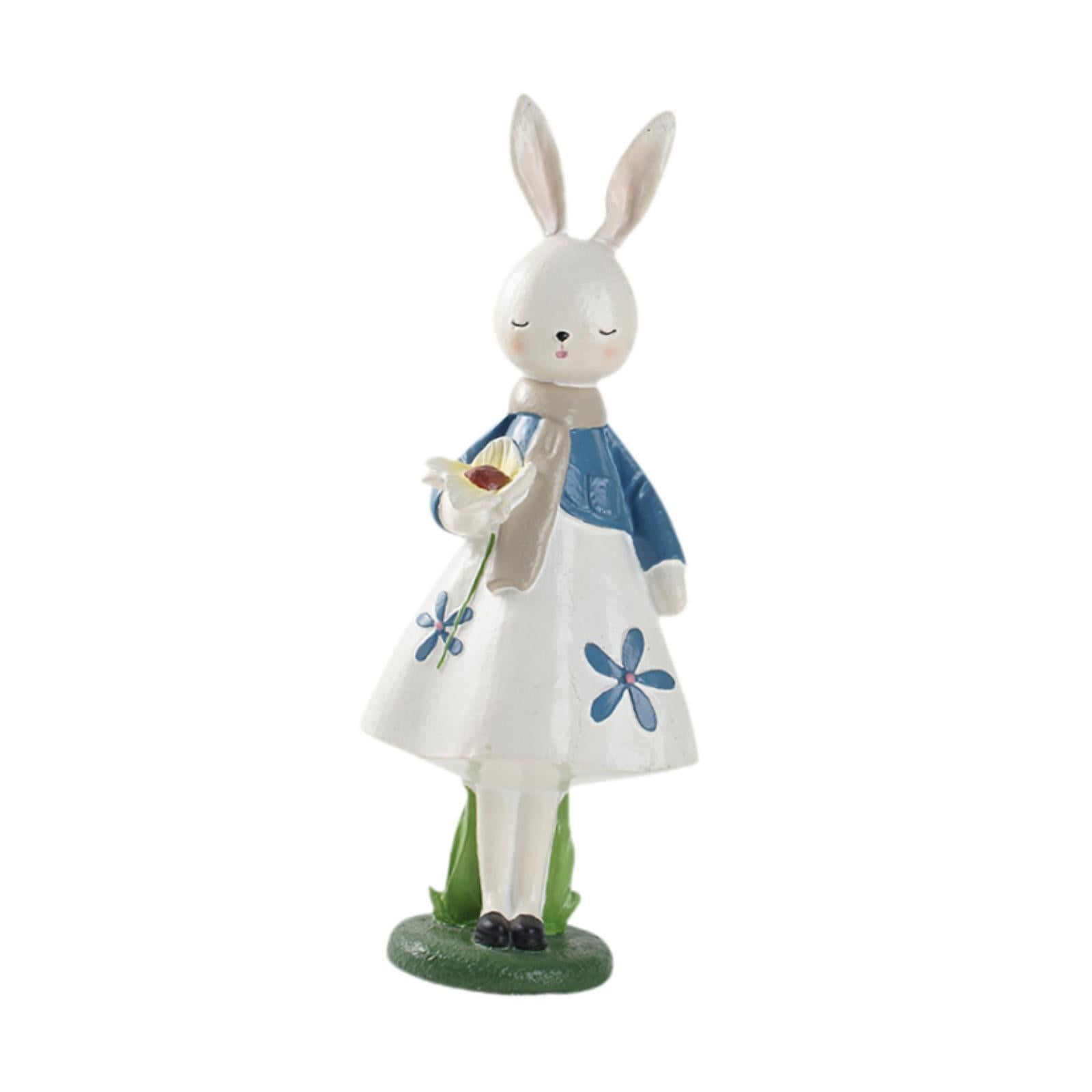 Spring Rabbit Figurine Creative Easter Decor for Living Room Shelf Farmhouse White