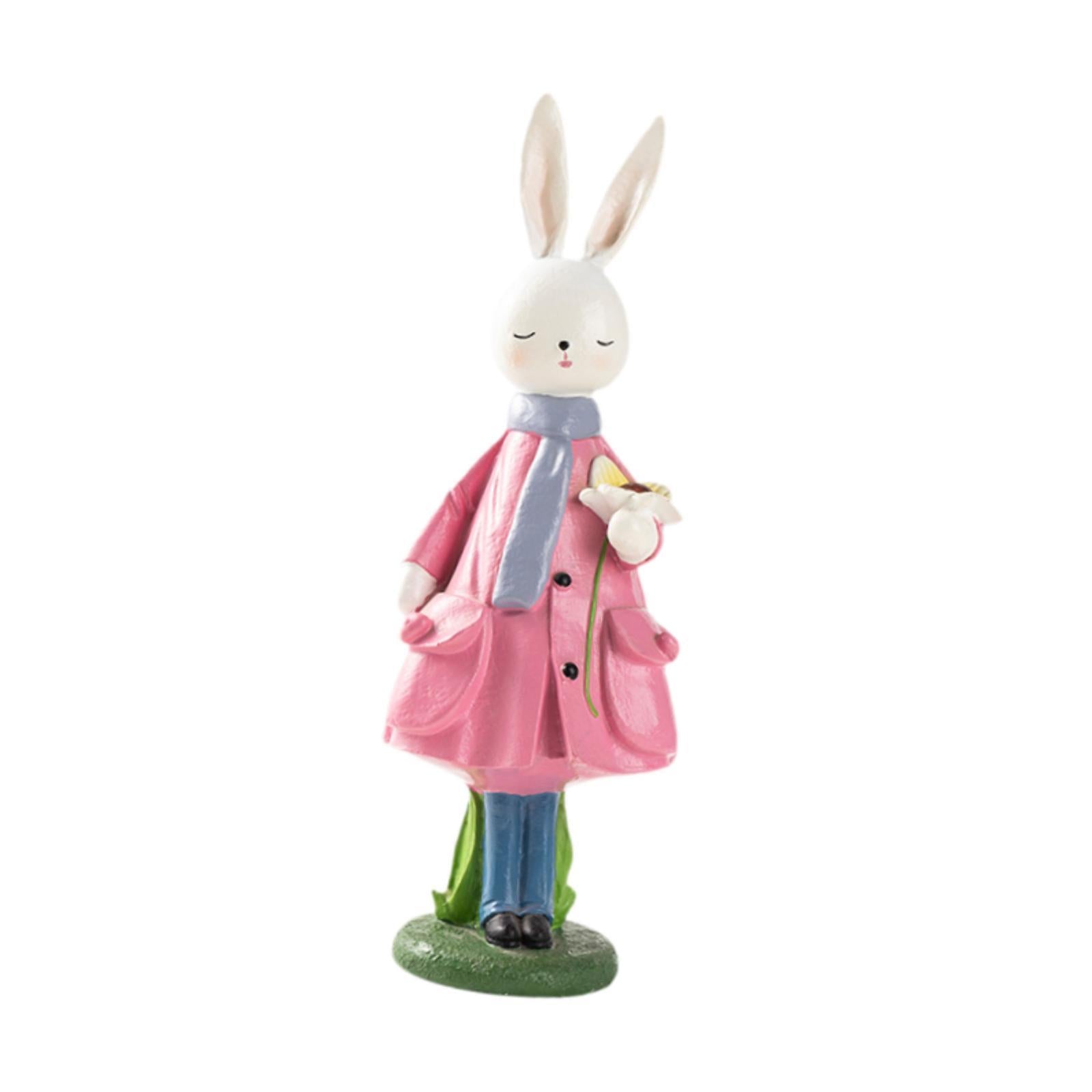 Spring Rabbit Figurine Creative Easter Decor for Living Room Shelf Farmhouse Pink