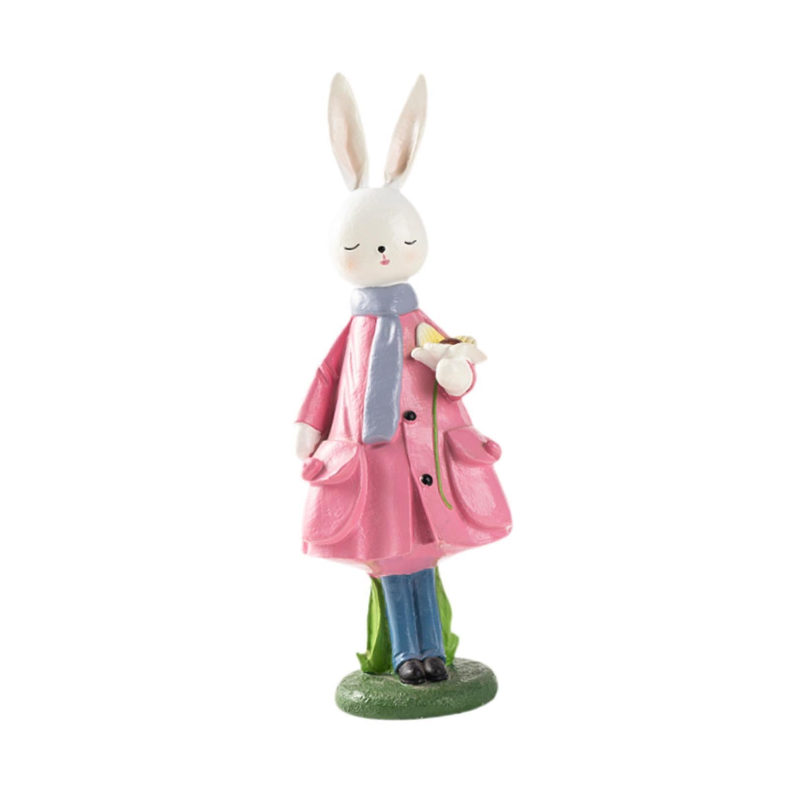 Spring Rabbit Figurine Creative Easter Decor for Living Room Shelf Farmhouse Pink