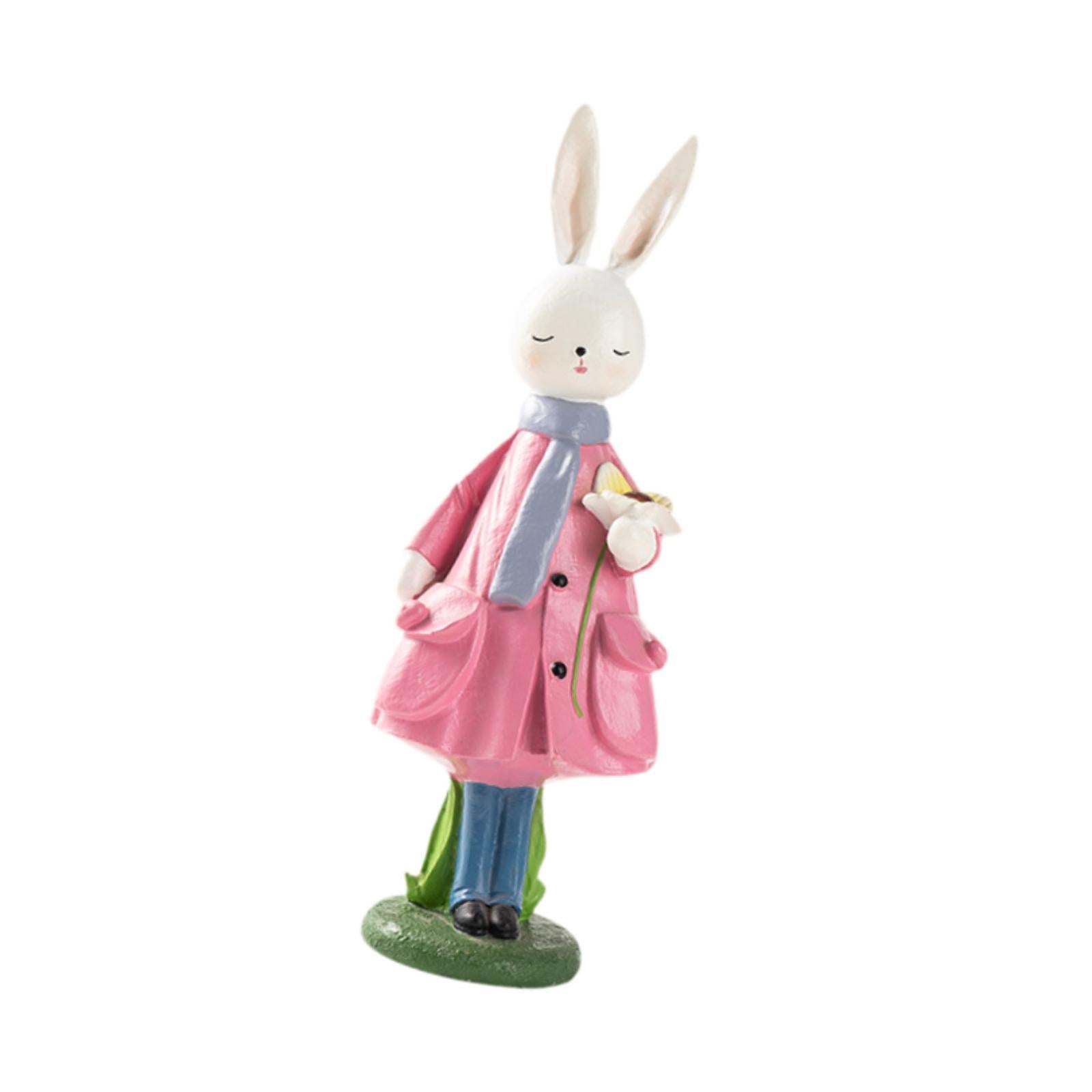 Spring Rabbit Figurine Creative Easter Decor for Living Room Shelf Farmhouse Pink
