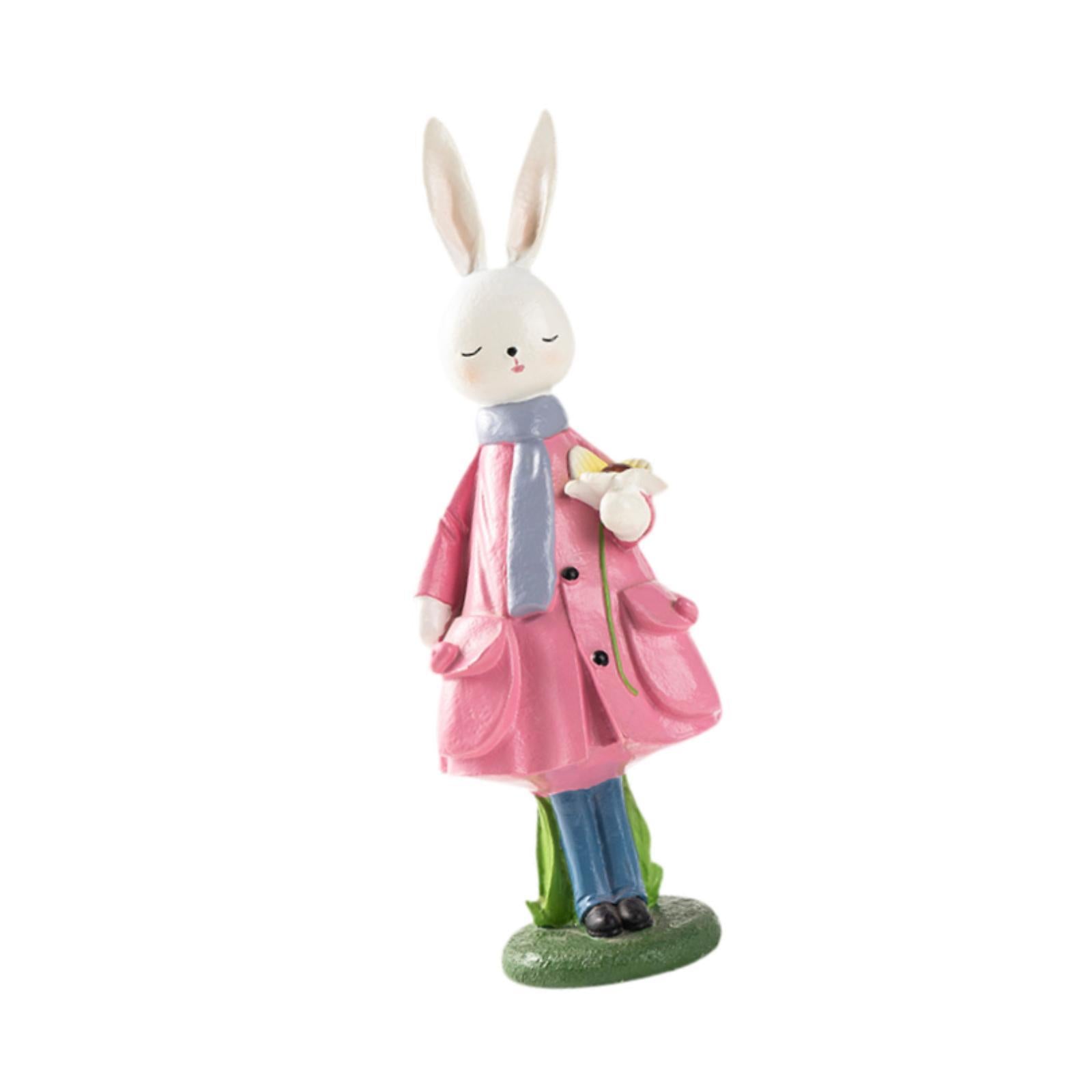 Spring Rabbit Figurine Creative Easter Decor for Living Room Shelf Farmhouse Pink
