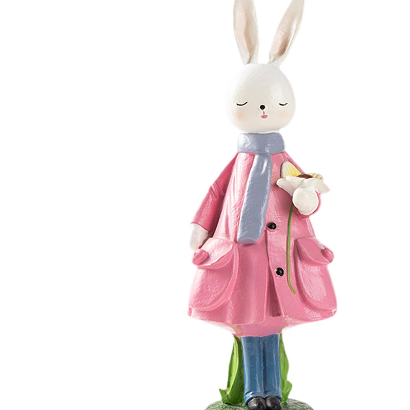 Spring Rabbit Figurine Creative Easter Decor for Living Room Shelf Farmhouse Pink