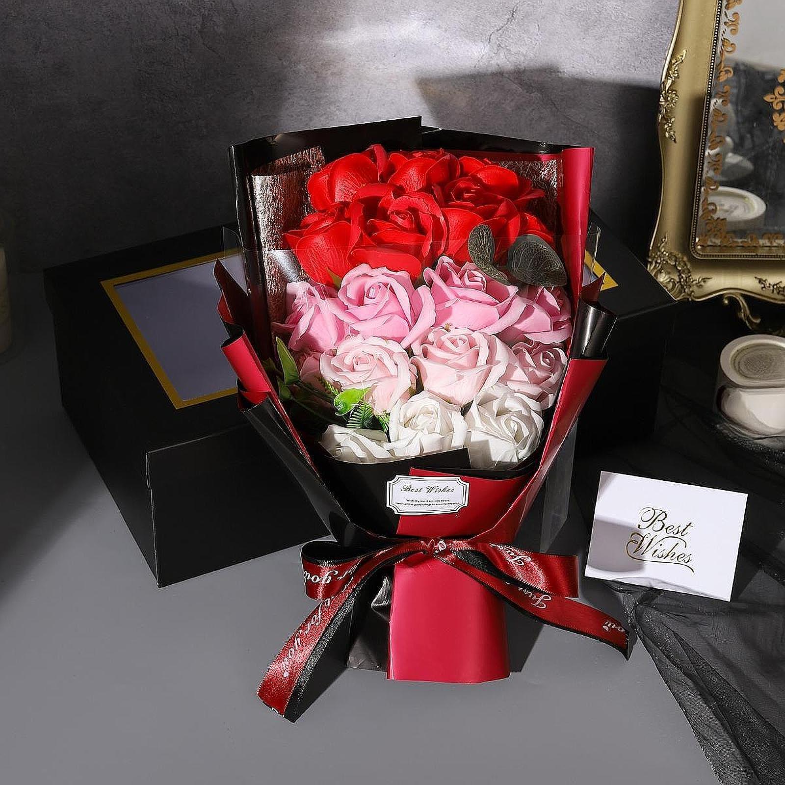 Valentine Soap Roses Bouquet Engagement Flower Arrangements for Wife Her Him Red