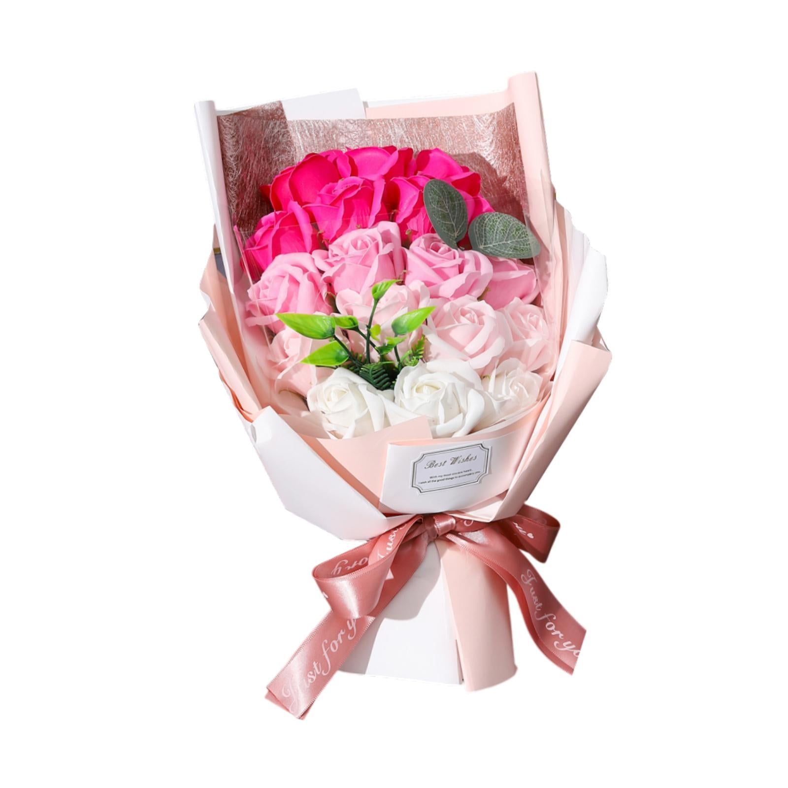 Valentine Soap Roses Bouquet Engagement Flower Arrangements for Wife Her Him Pink