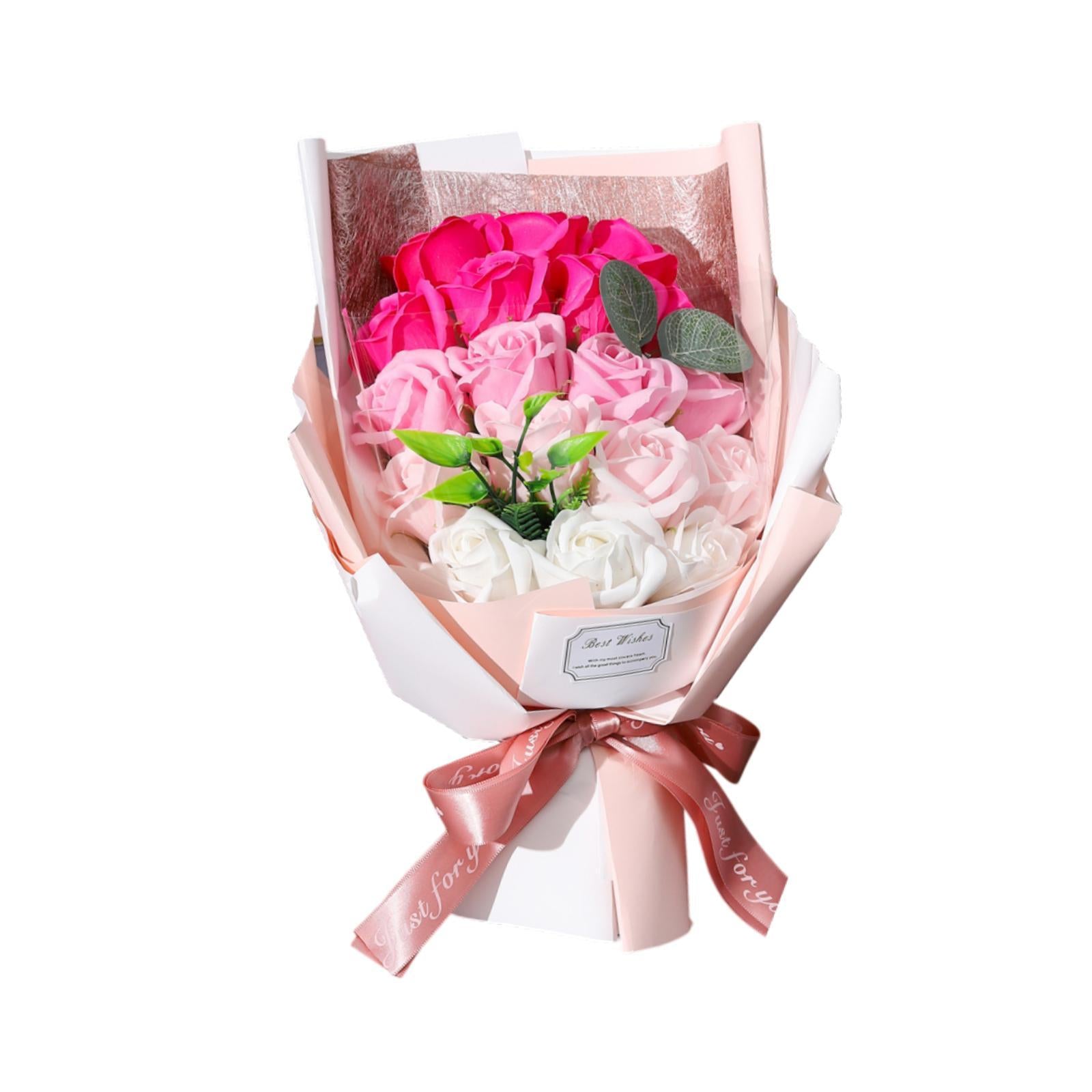 Valentine Soap Roses Bouquet Engagement Flower Arrangements for Wife Her Him Pink