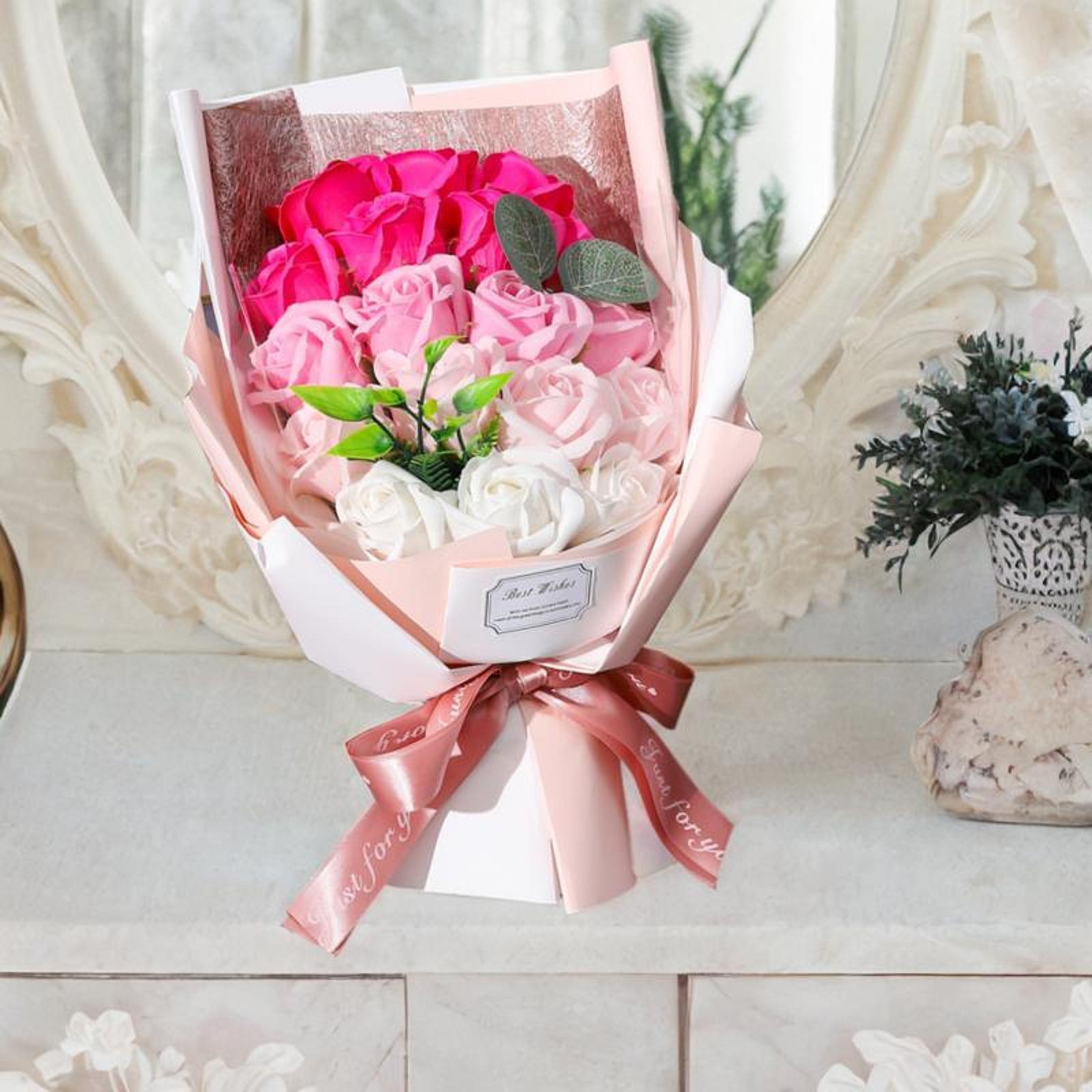 Valentine Soap Roses Bouquet Engagement Flower Arrangements for Wife Her Him Pink
