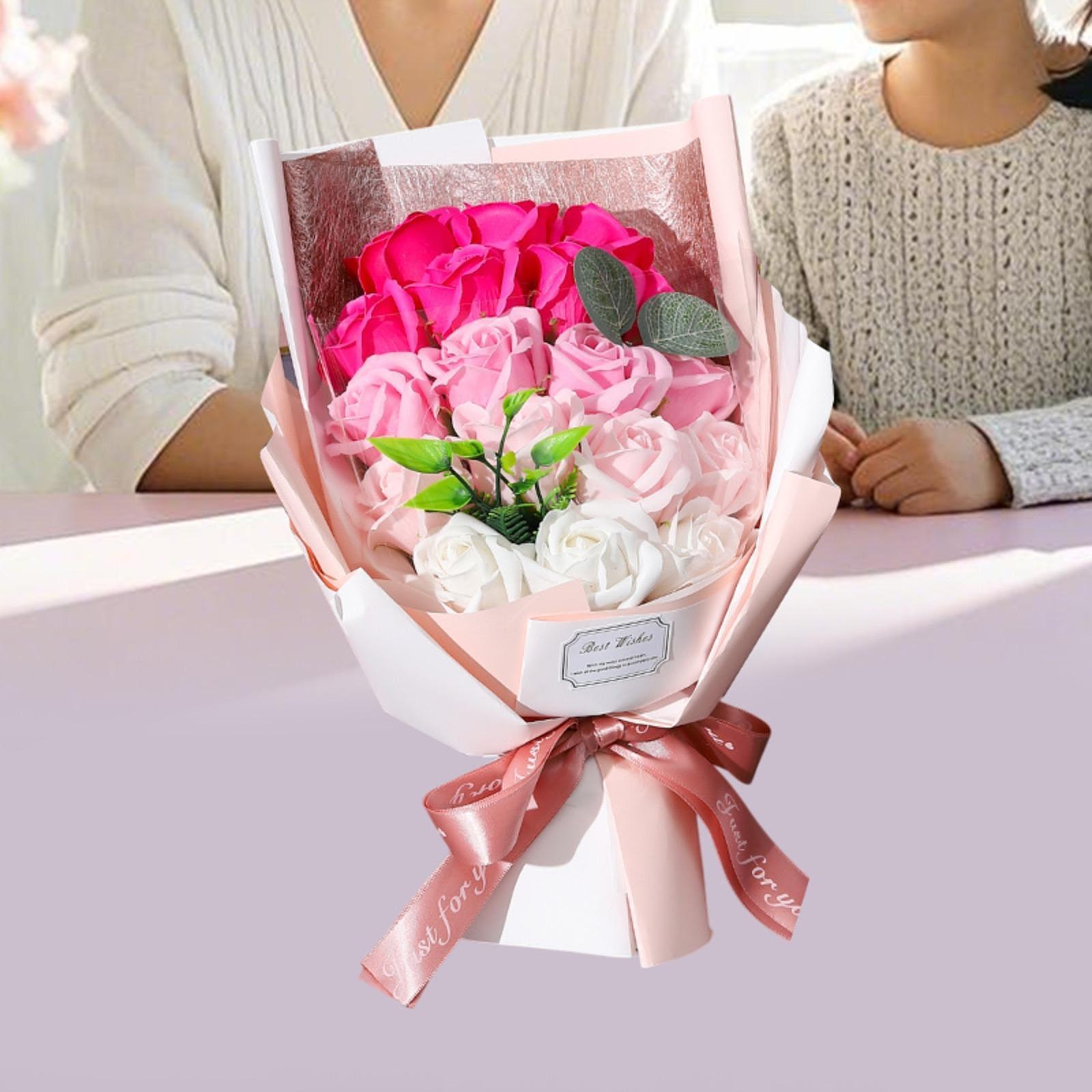 Valentine Soap Roses Bouquet Engagement Flower Arrangements for Wife Her Him Pink