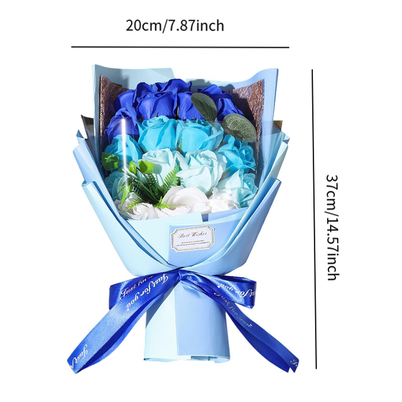 Valentine Soap Roses Bouquet Engagement Flower Arrangements for Wife Her Him Blue