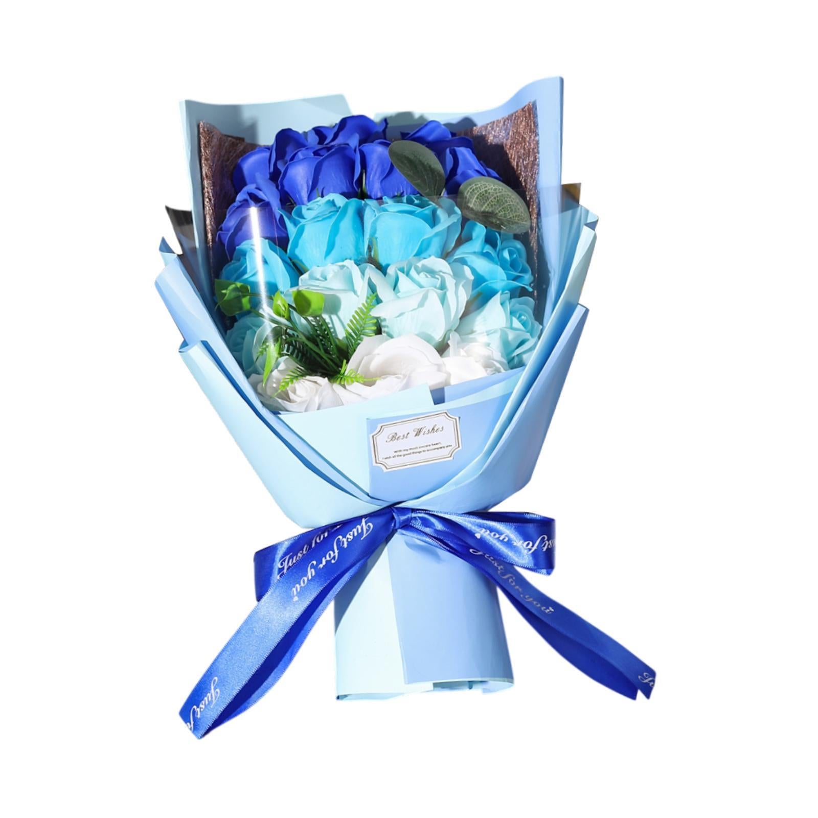 Valentine Soap Roses Bouquet Engagement Flower Arrangements for Wife Her Him Blue