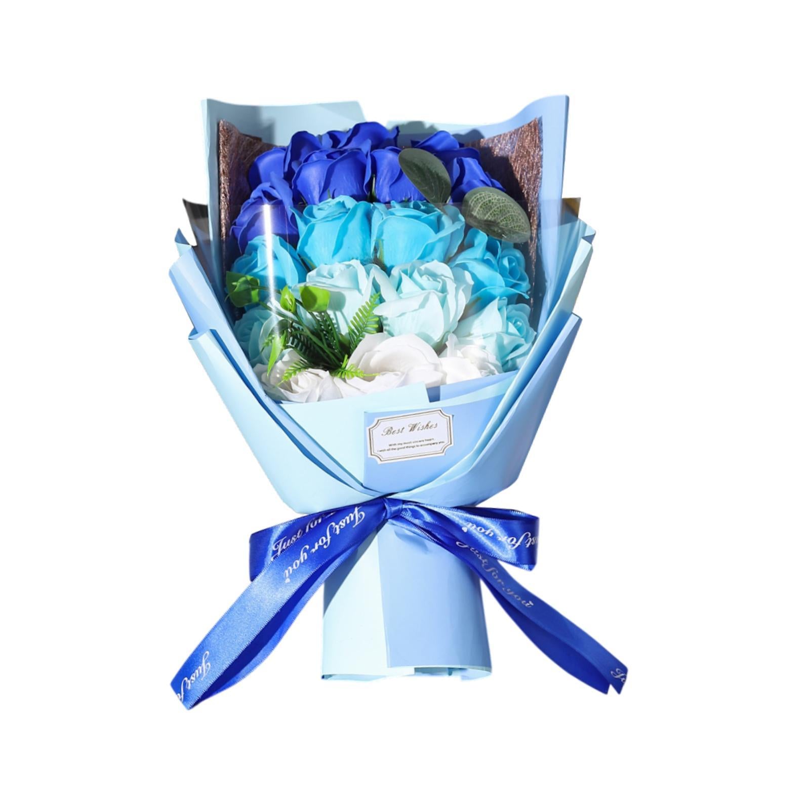 Valentine Soap Roses Bouquet Engagement Flower Arrangements for Wife Her Him Blue