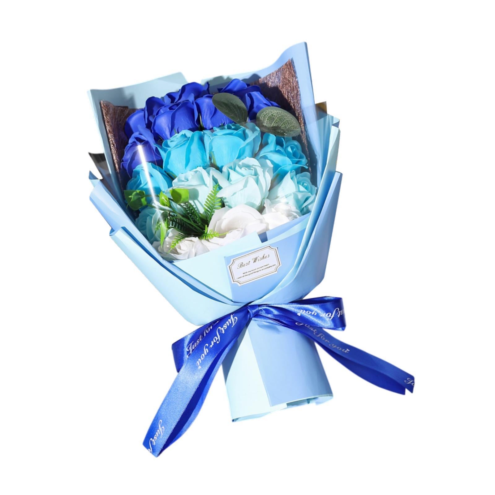 Valentine Soap Roses Bouquet Engagement Flower Arrangements for Wife Her Him Blue