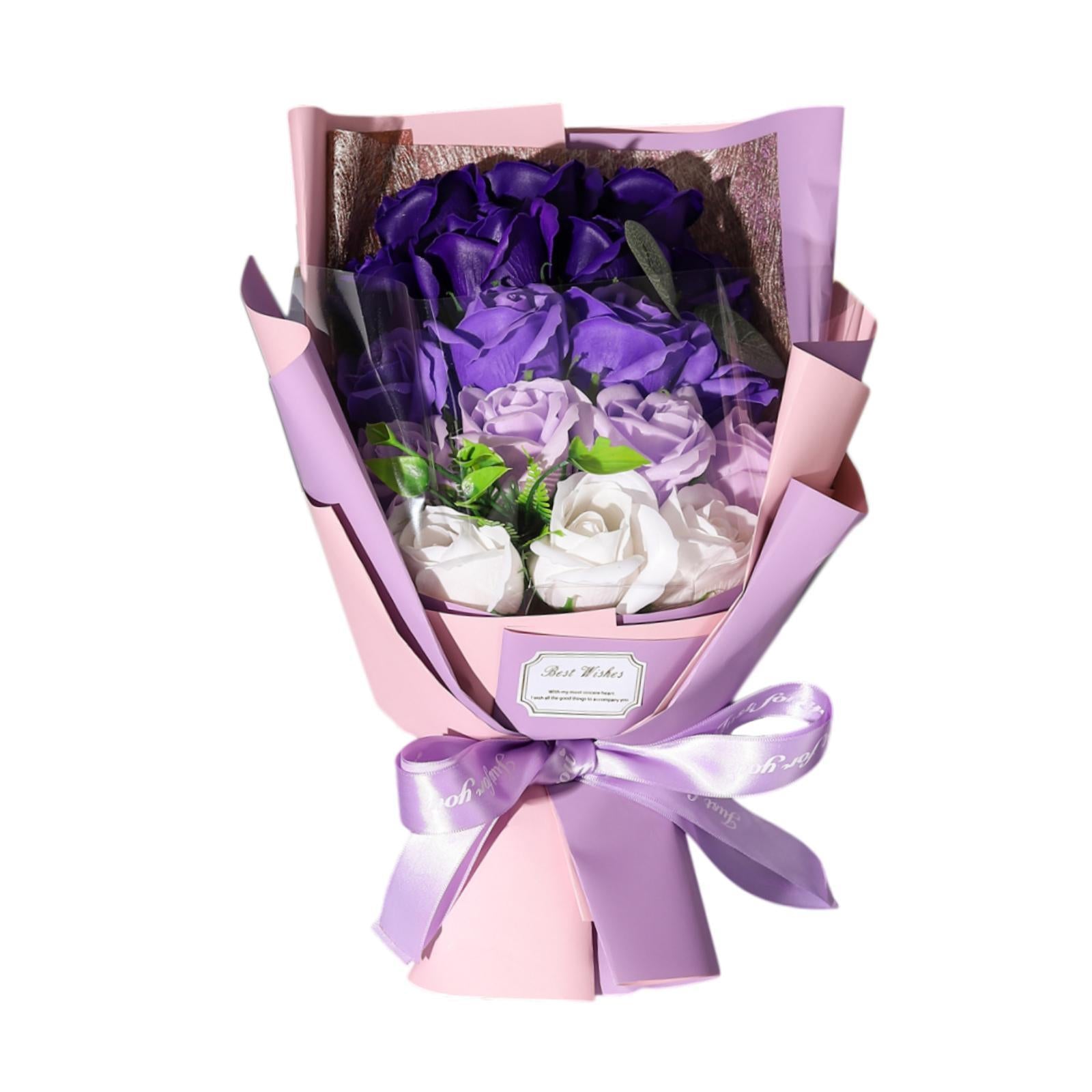 Valentine Soap Roses Bouquet Engagement Flower Arrangements for Wife Her Him Purple