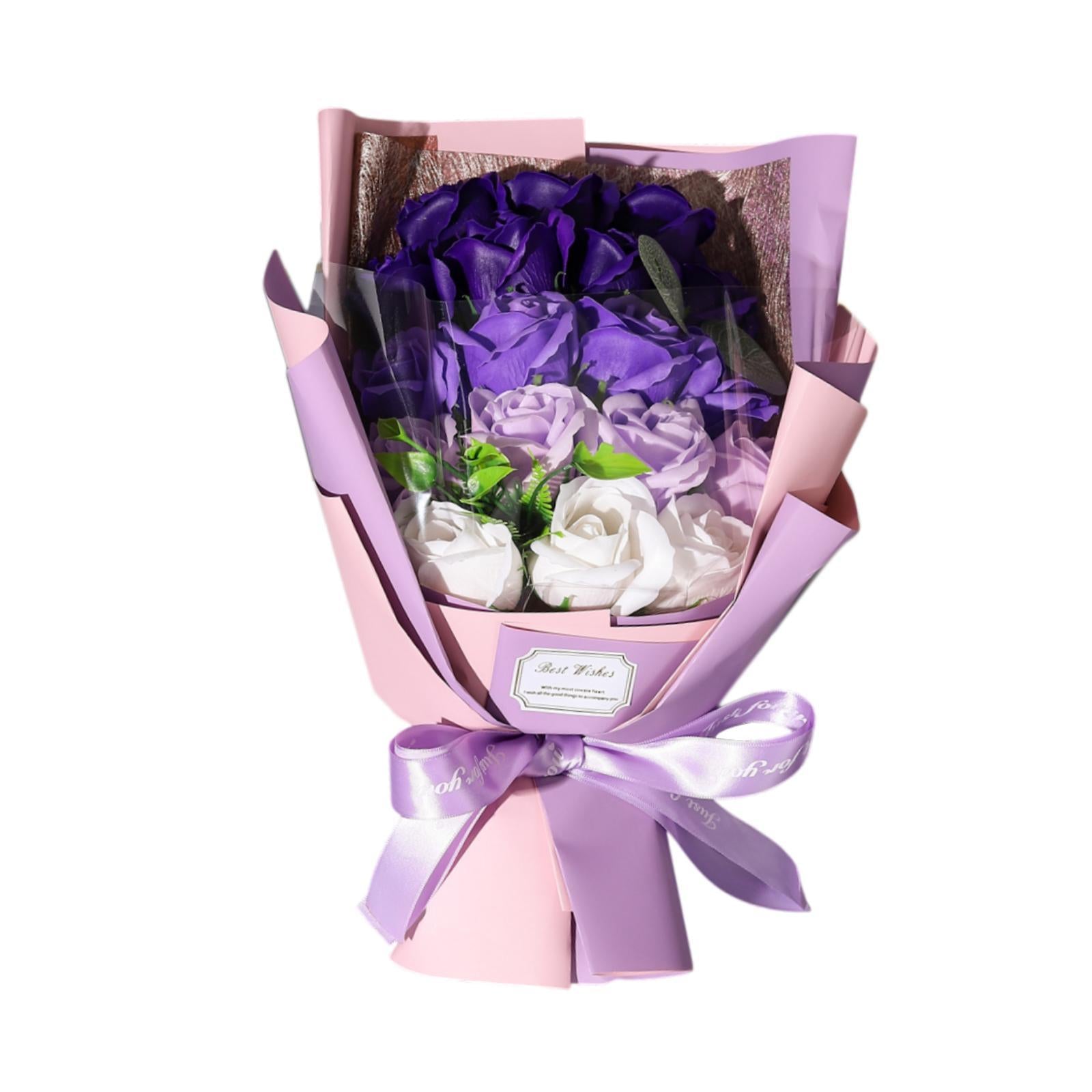 Valentine Soap Roses Bouquet Engagement Flower Arrangements for Wife Her Him Purple