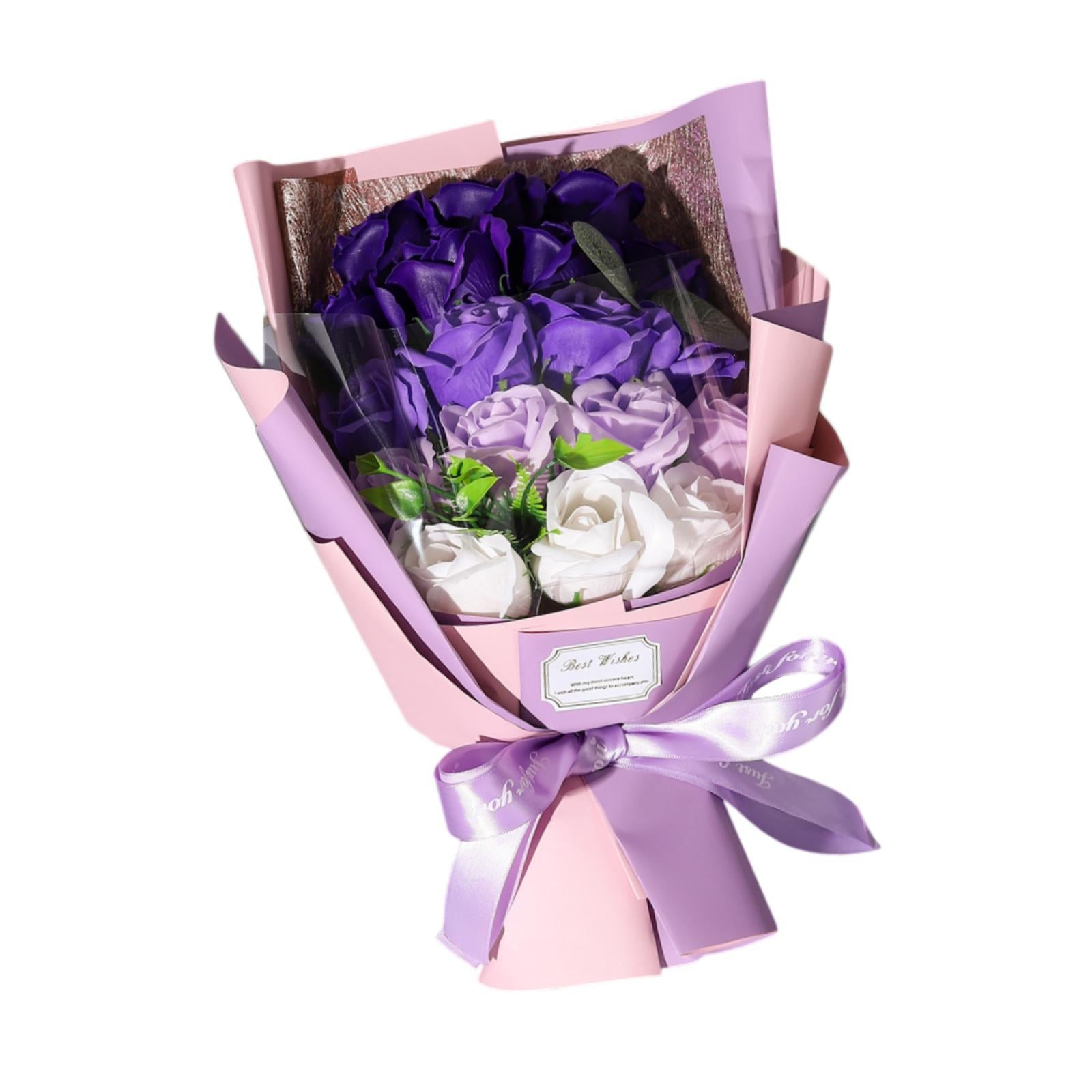 Valentine Soap Roses Bouquet Engagement Flower Arrangements for Wife Her Him Purple