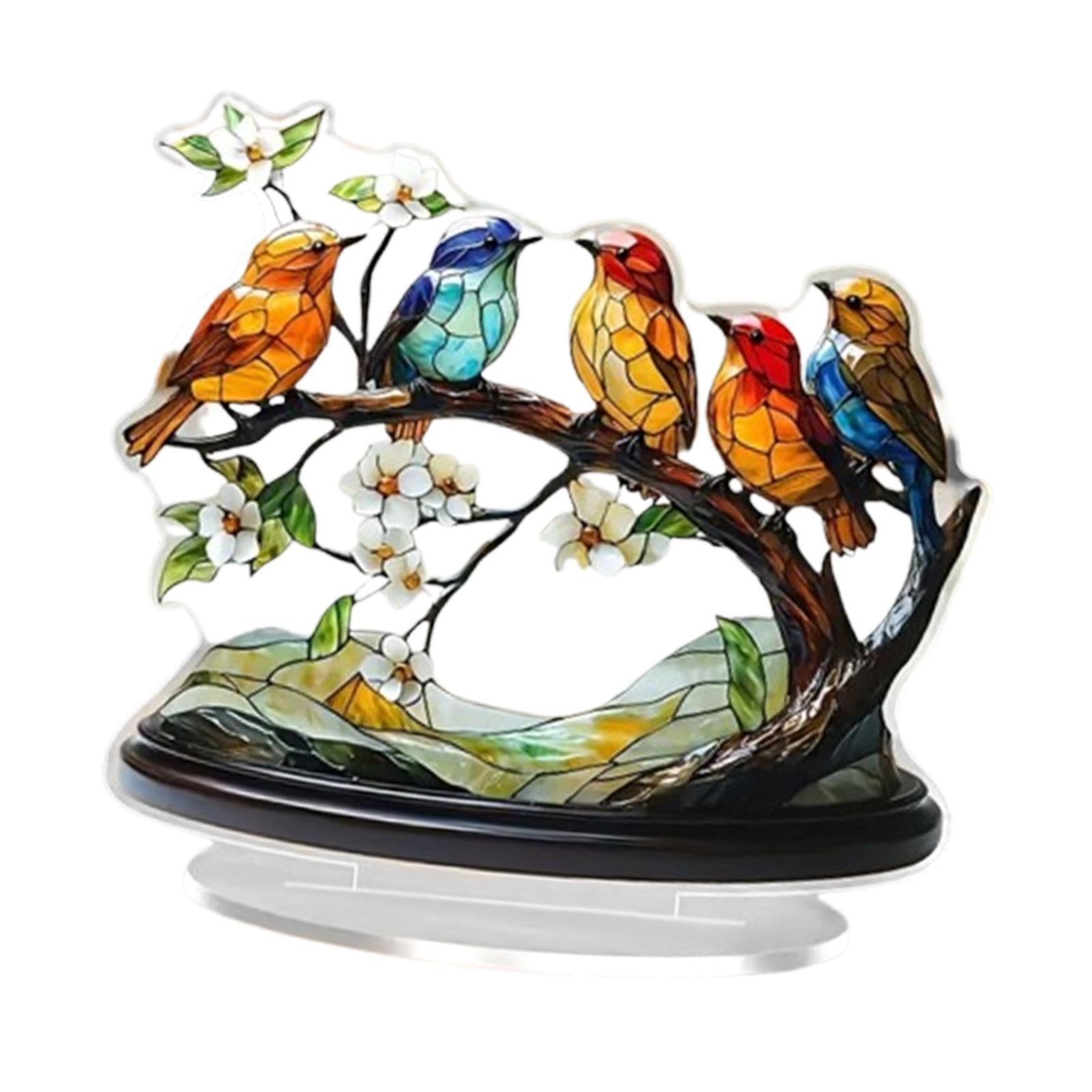 Bird Branch Desktop Ornament 2D Flat Animal Plaque Display for Office Indoor